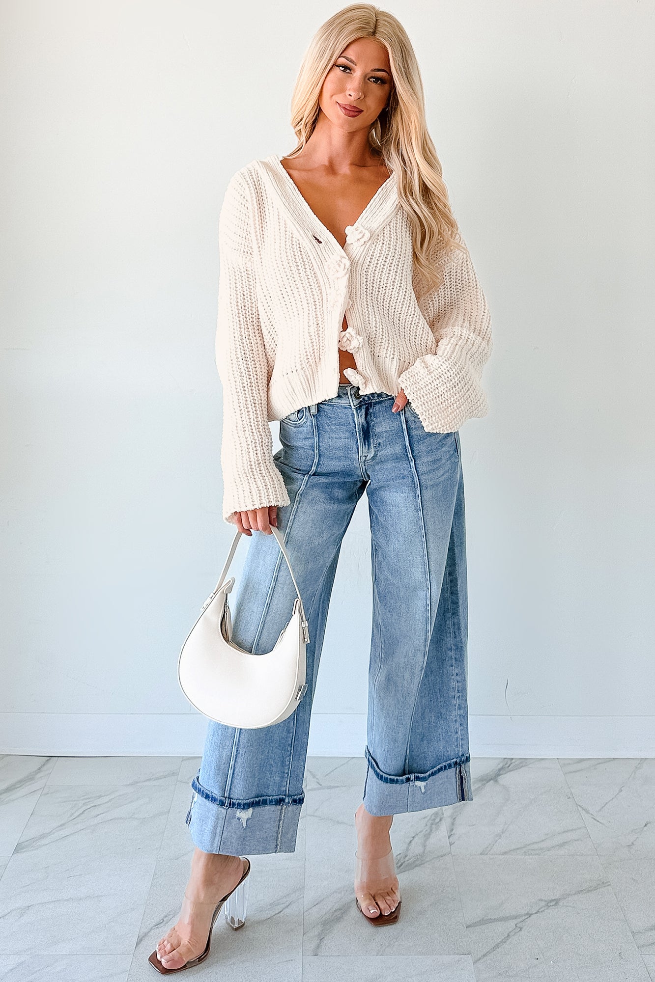 Soft & Still POL Oversized Chenille Cardigan (Powder Cream)-The Formal Wear