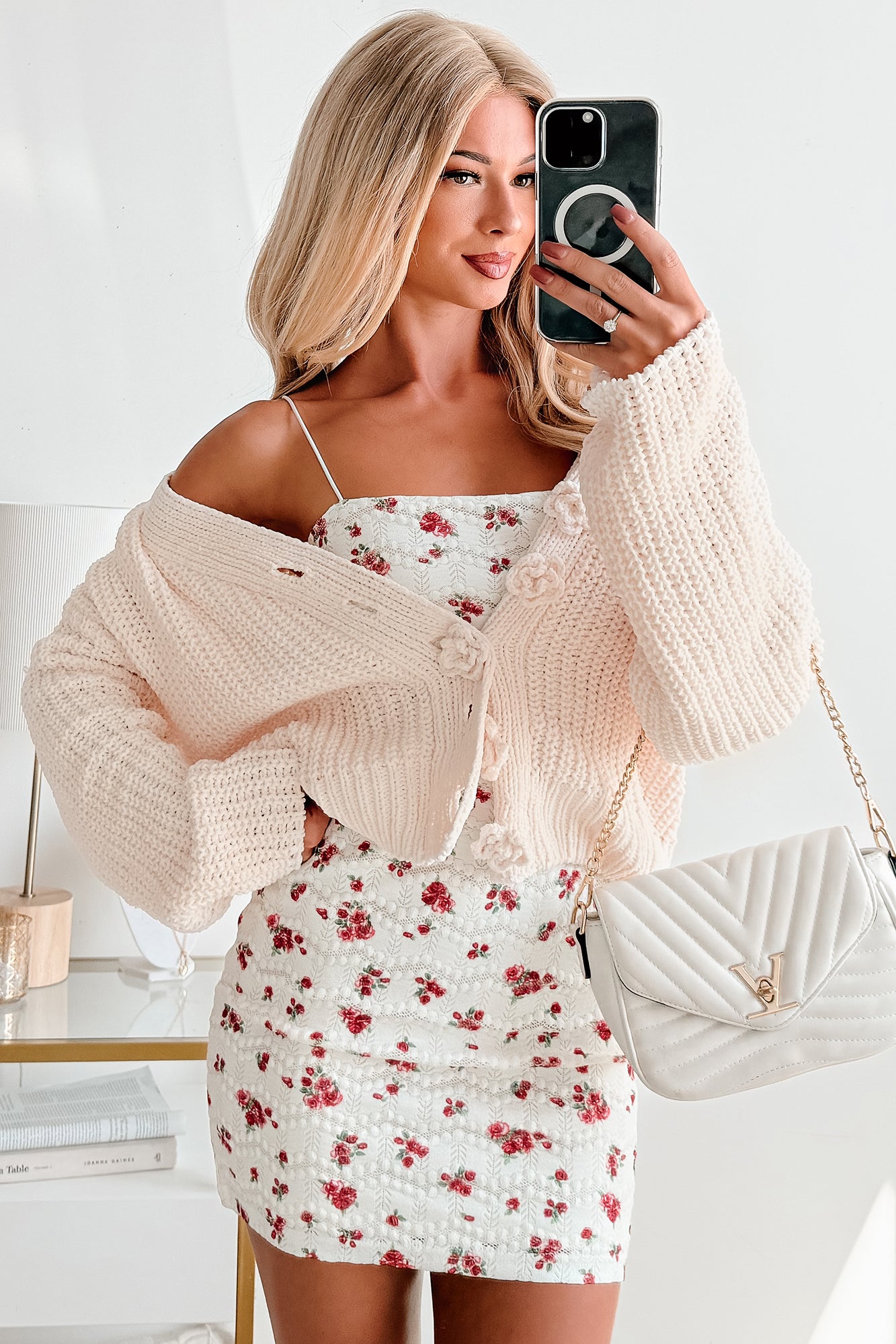 Perfectly Placed Floral Lace Mini Dress (Off White)-The Formal Wear