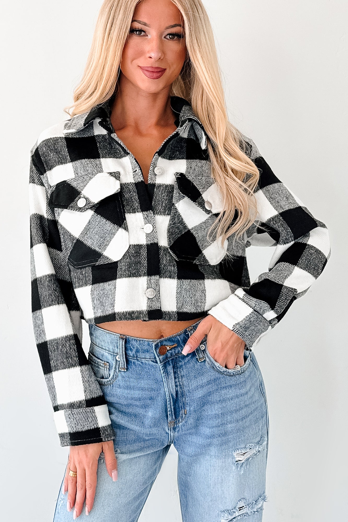 Autumn Aesthetic Plaid Crop Jacket (Black)-The Formal Wear
