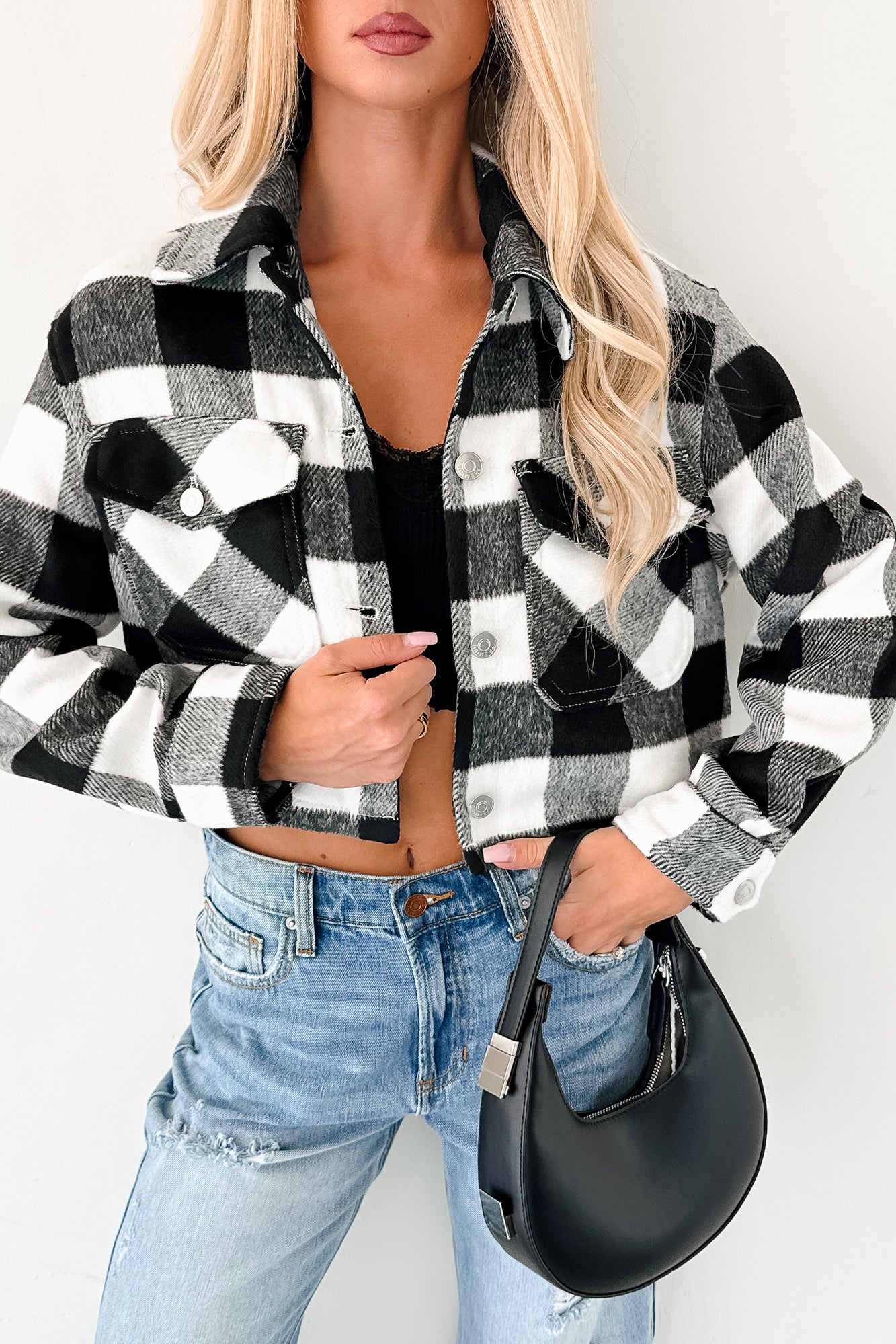 Autumn Aesthetic Plaid Crop Jacket (Black)-The Formal Wear