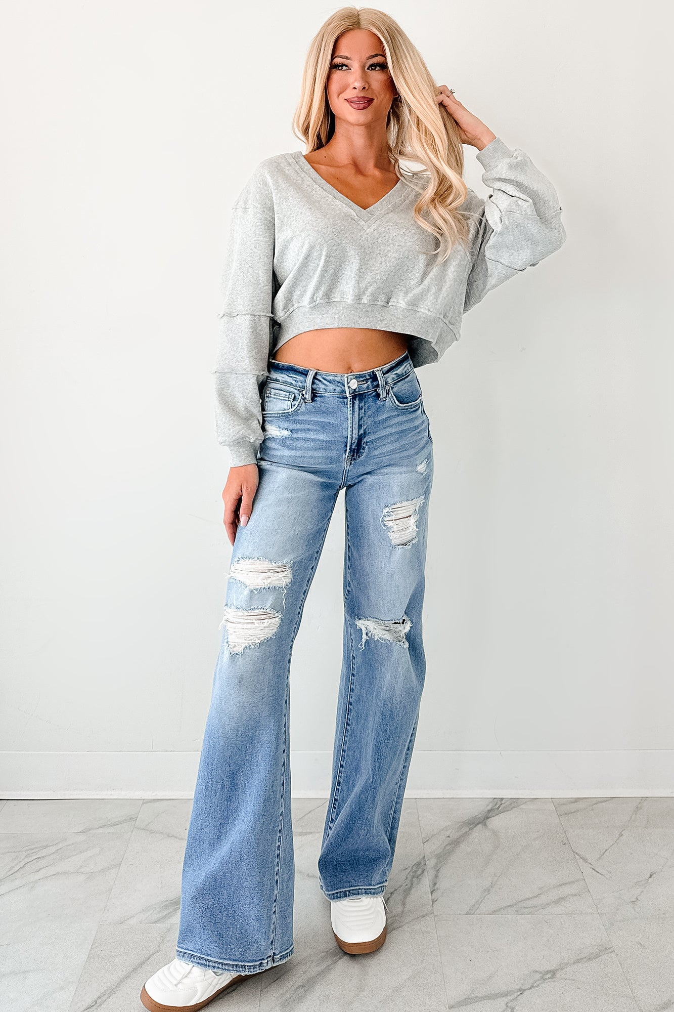 Desirae High Rise Wide Leg Risen Jeans (Light)-The Formal Wear