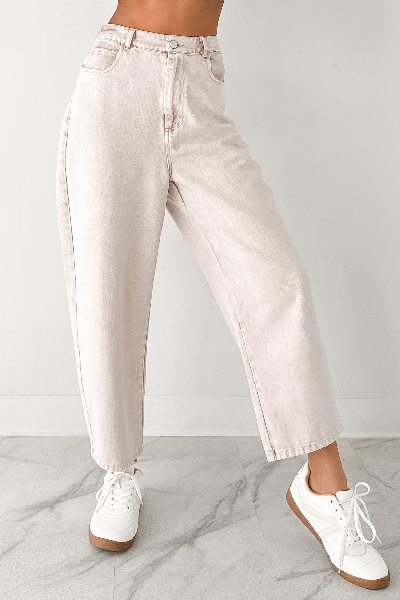 Calloway High Rise Barrel Jeans (Washed Ecru)-The Formal Wear