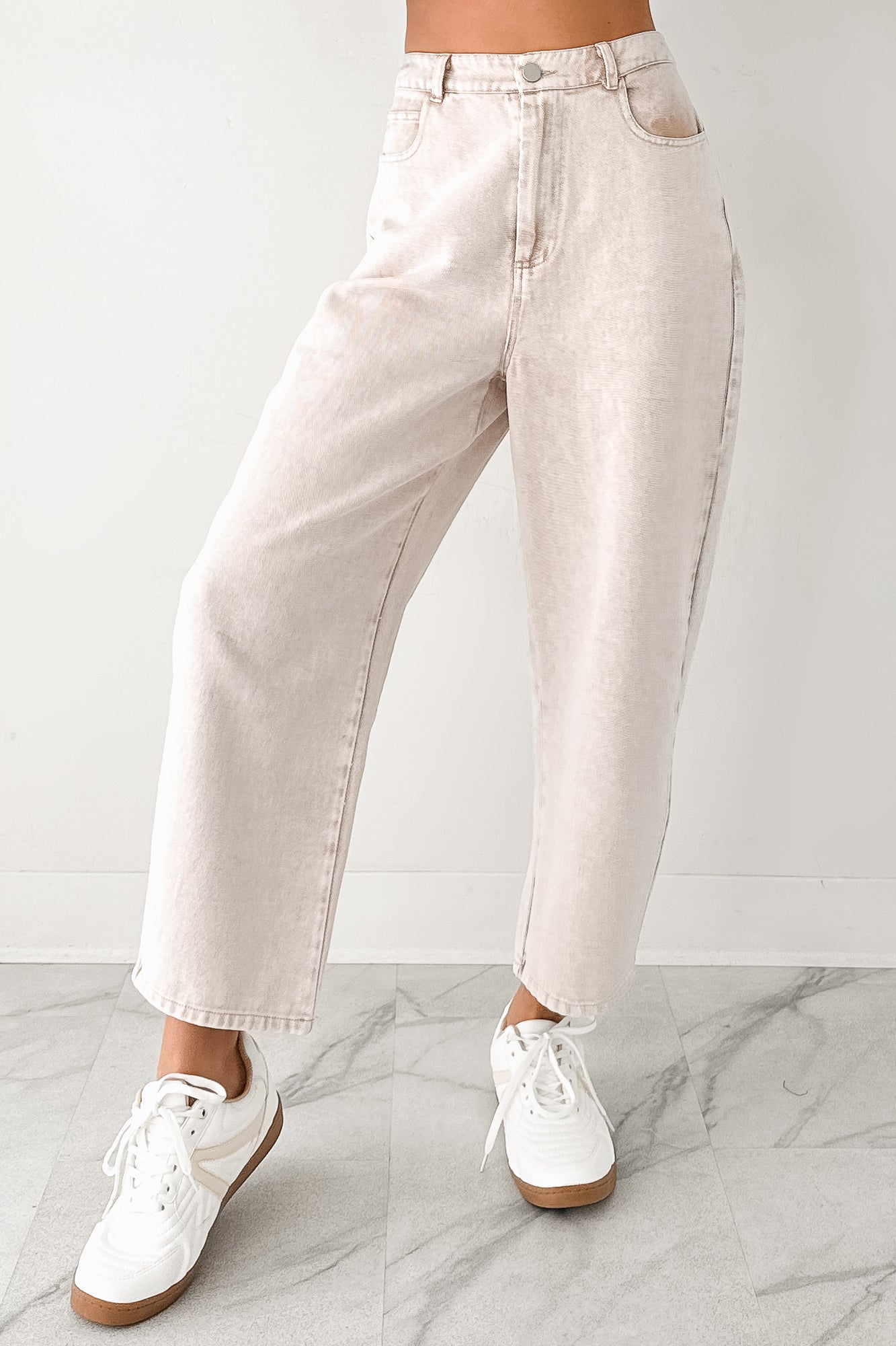 Calloway High Rise Barrel Jeans (Washed Ecru)-The Formal Wear