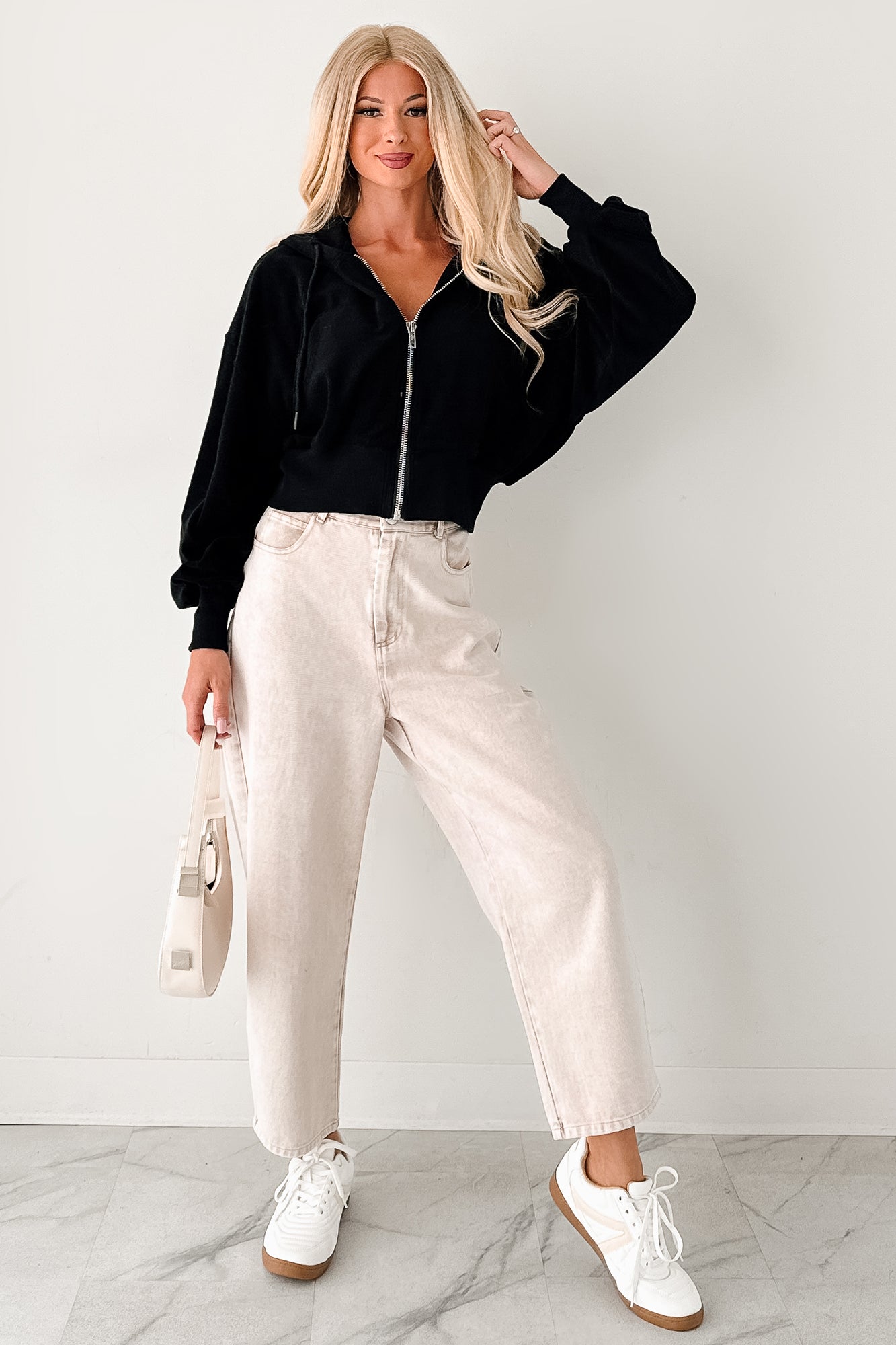 Calloway High Rise Barrel Jeans (Washed Ecru)-The Formal Wear