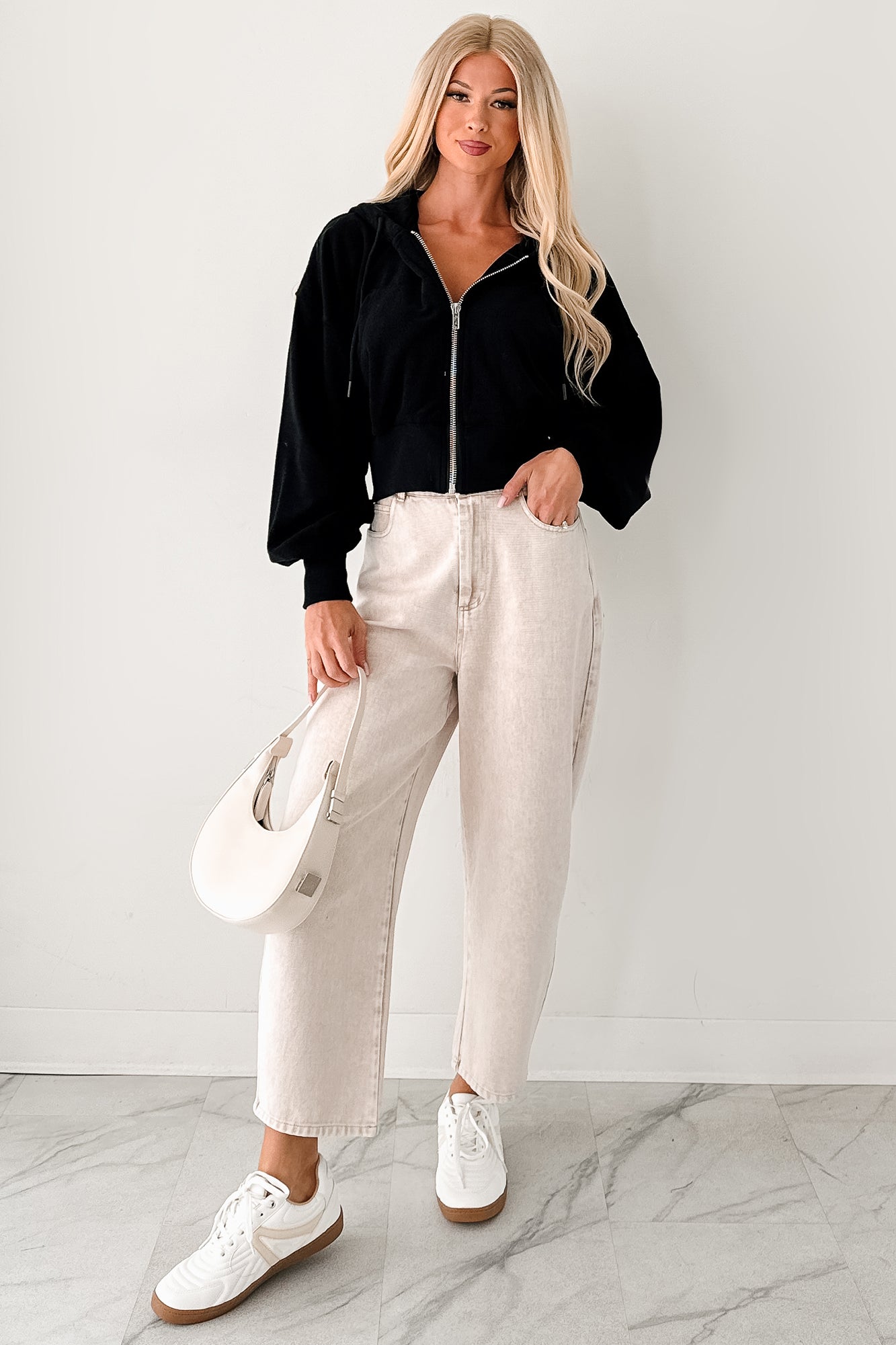 Calloway High Rise Barrel Jeans (Washed Ecru)-The Formal Wear