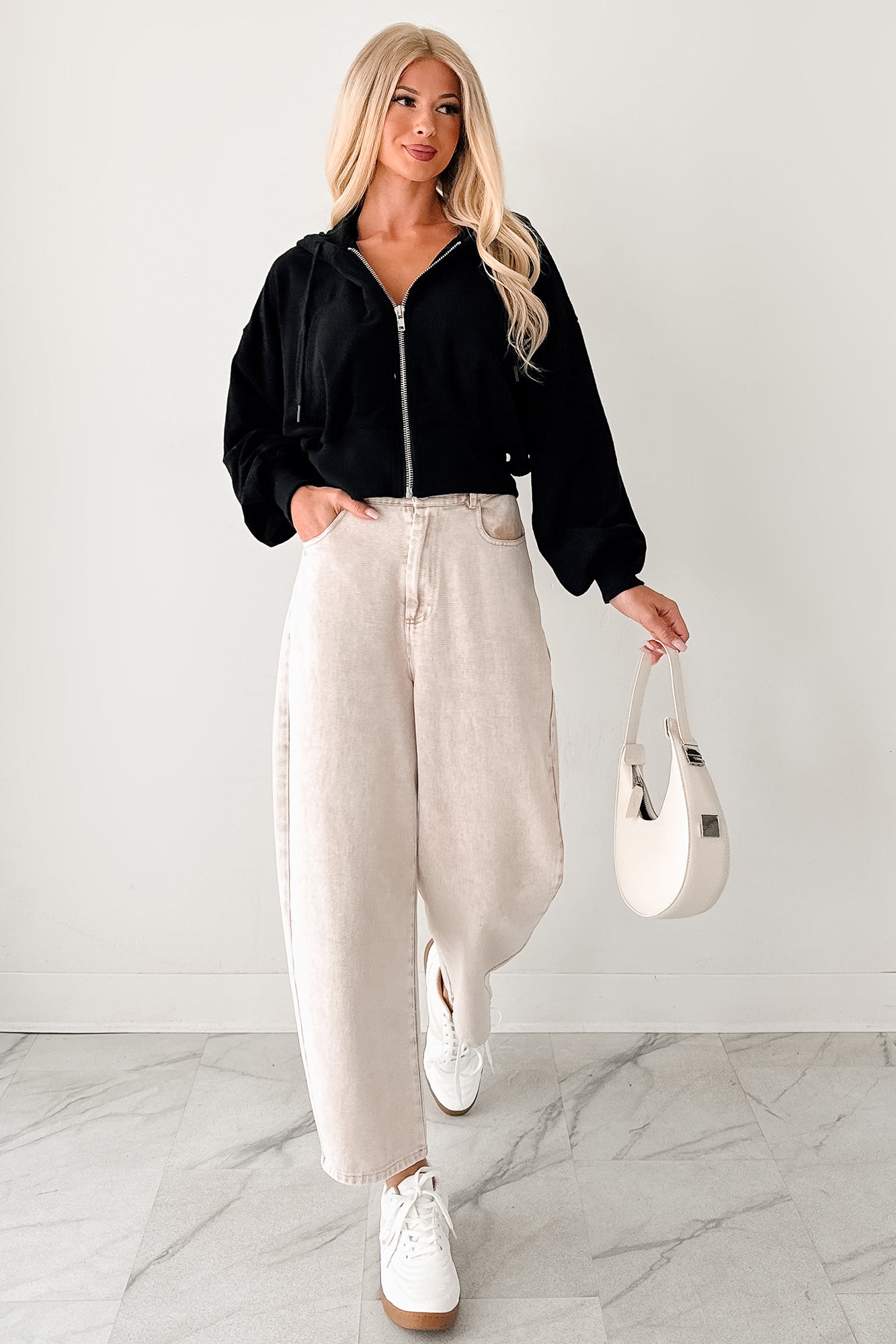 Calloway High Rise Barrel Jeans (Washed Ecru)-The Formal Wear