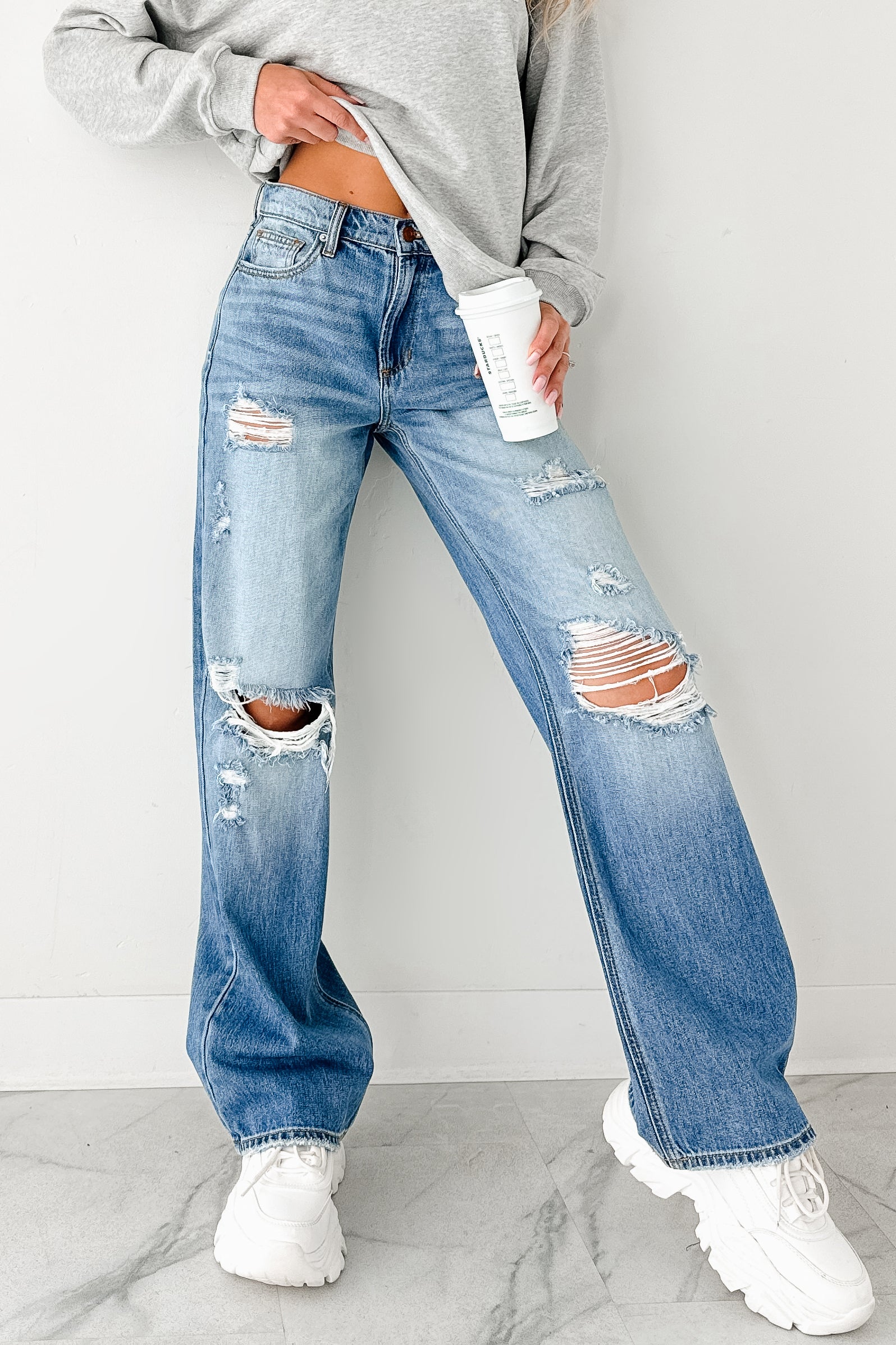 Raphael Mid-Rise Distressed Sneak Peek Jeans (Medium)-The Formal Wear