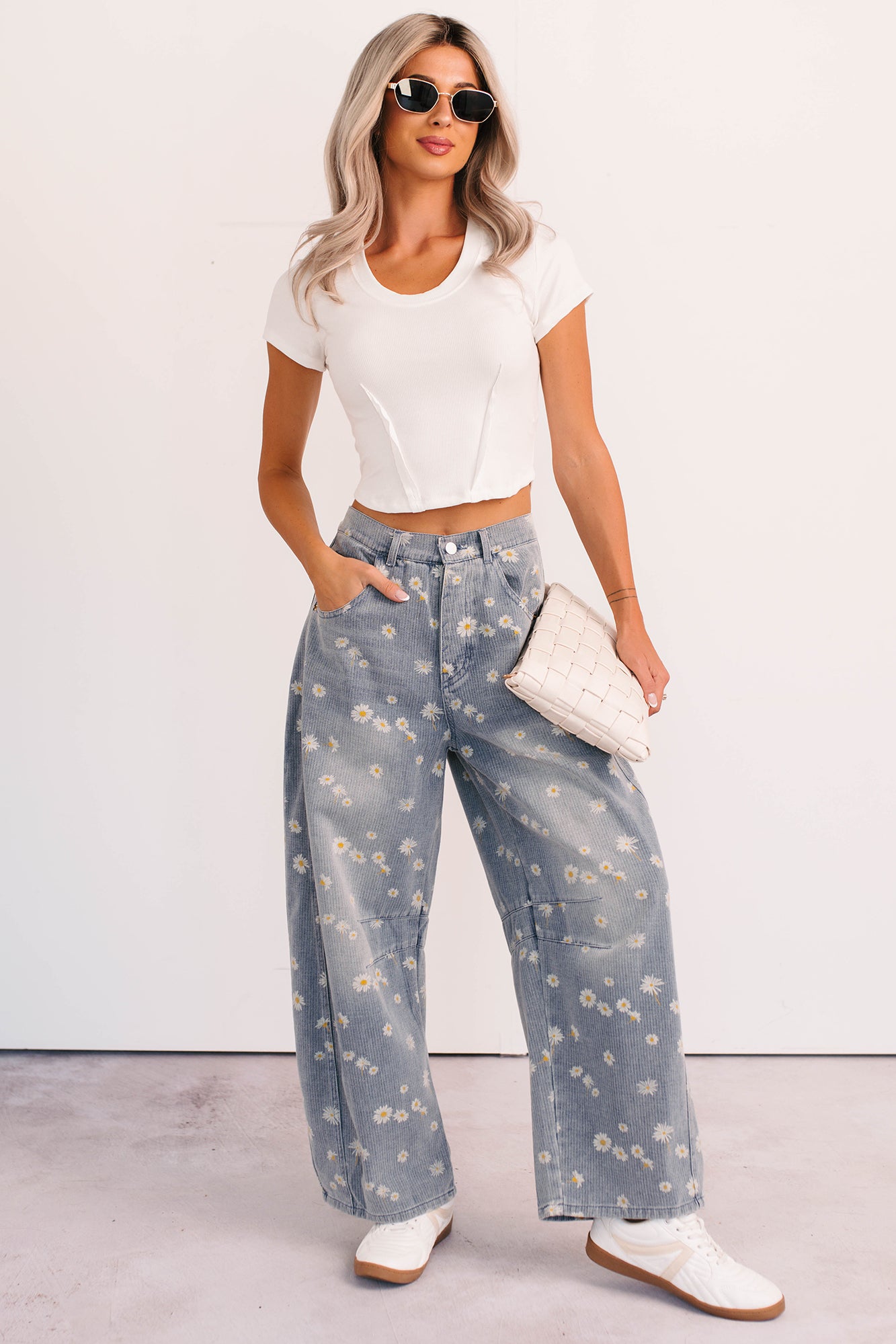 Rae Floral Stripe Wide Leg Barrel Jeans (Denim)-The Formal Wear