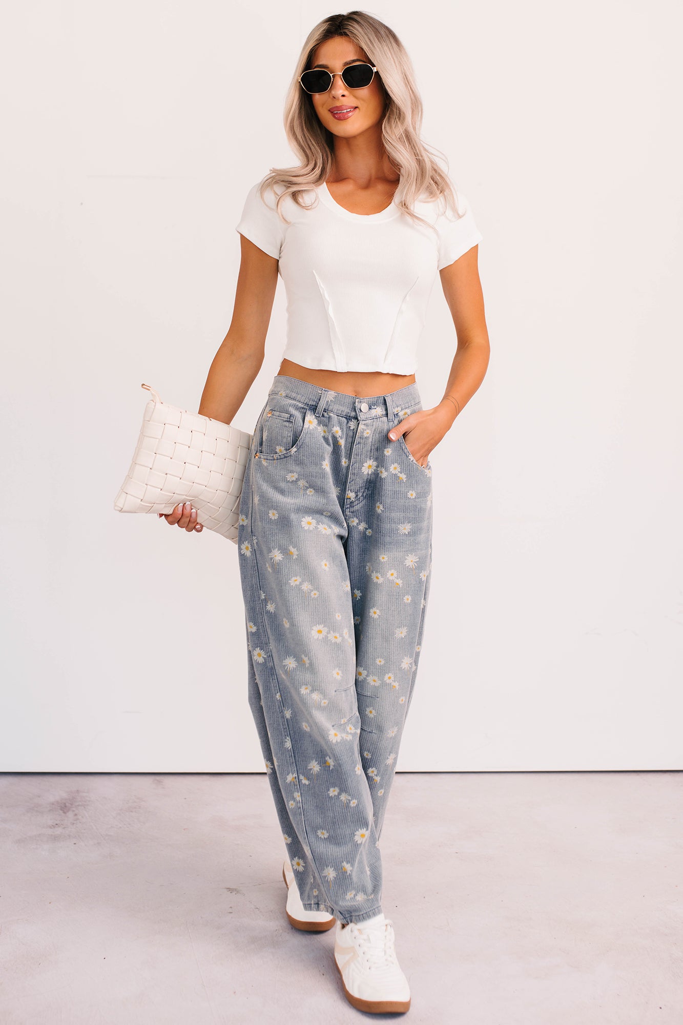 Rae Floral Stripe Wide Leg Barrel Jeans (Denim)-The Formal Wear