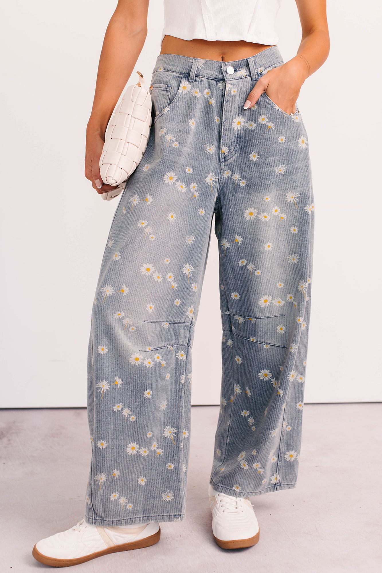Rae Floral Stripe Wide Leg Barrel Jeans (Denim)-The Formal Wear