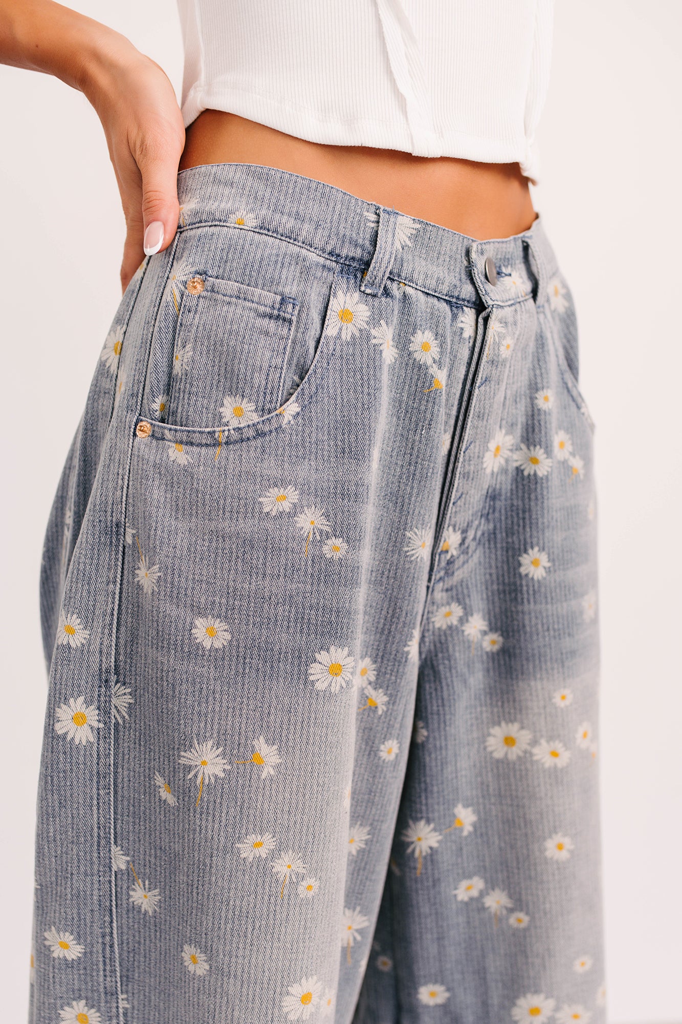 Rae Floral Stripe Wide Leg Barrel Jeans (Denim)-The Formal Wear
