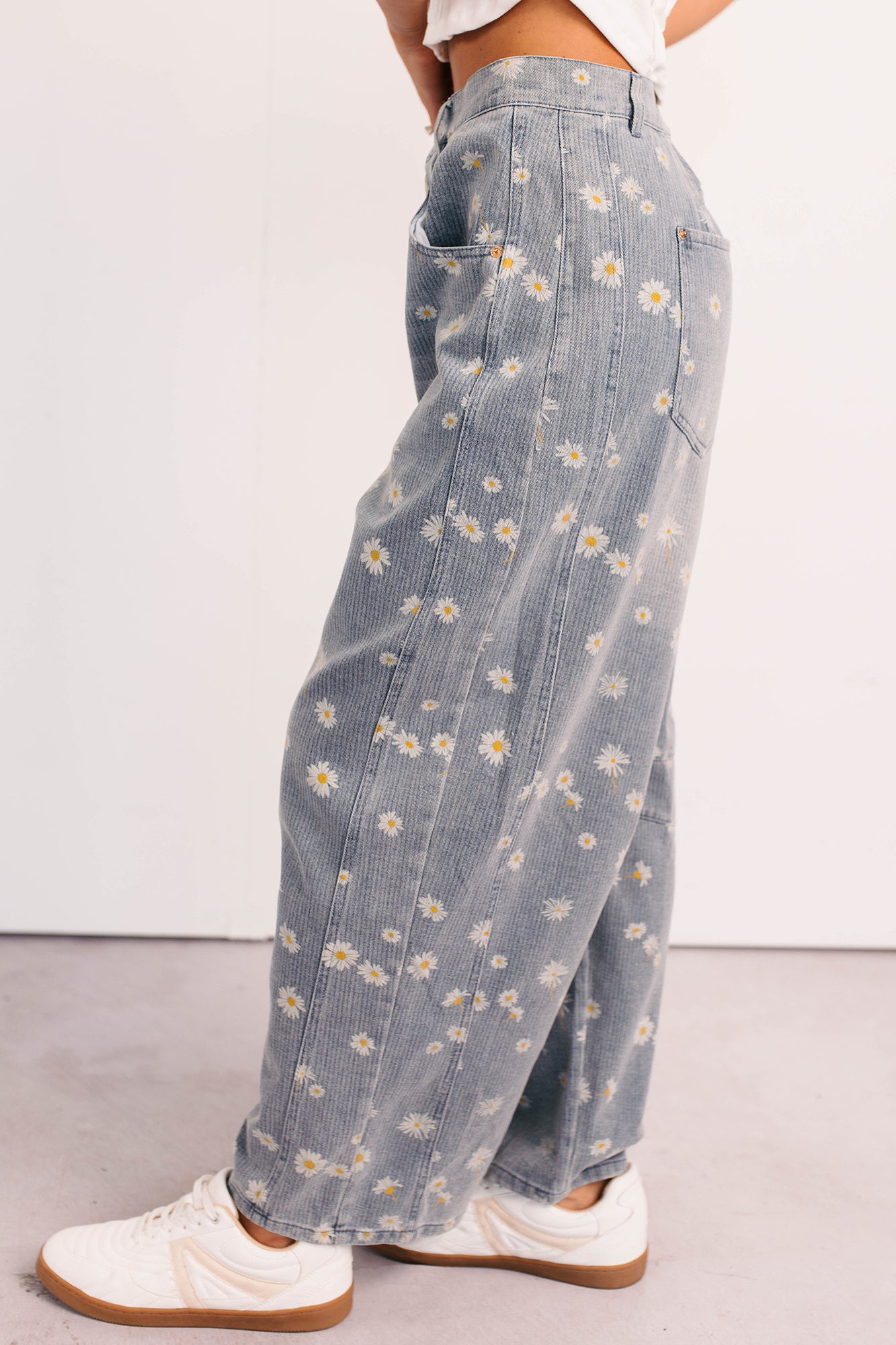 Rae Floral Stripe Wide Leg Barrel Jeans (Denim)-The Formal Wear