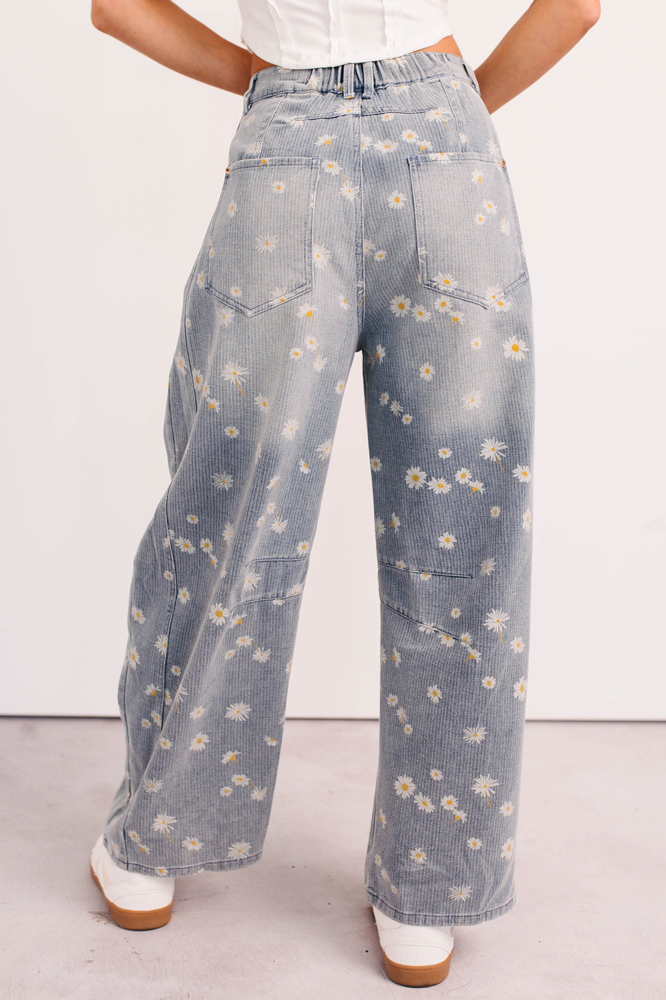 Rae Floral Stripe Wide Leg Barrel Jeans (Denim)-The Formal Wear