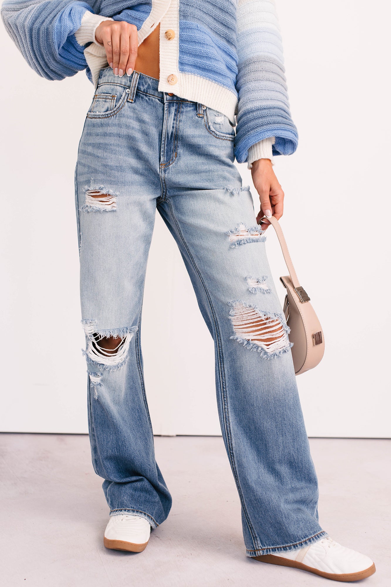 Raphael Mid-Rise Distressed Sneak Peek Jeans (Medium)-The Formal Wear