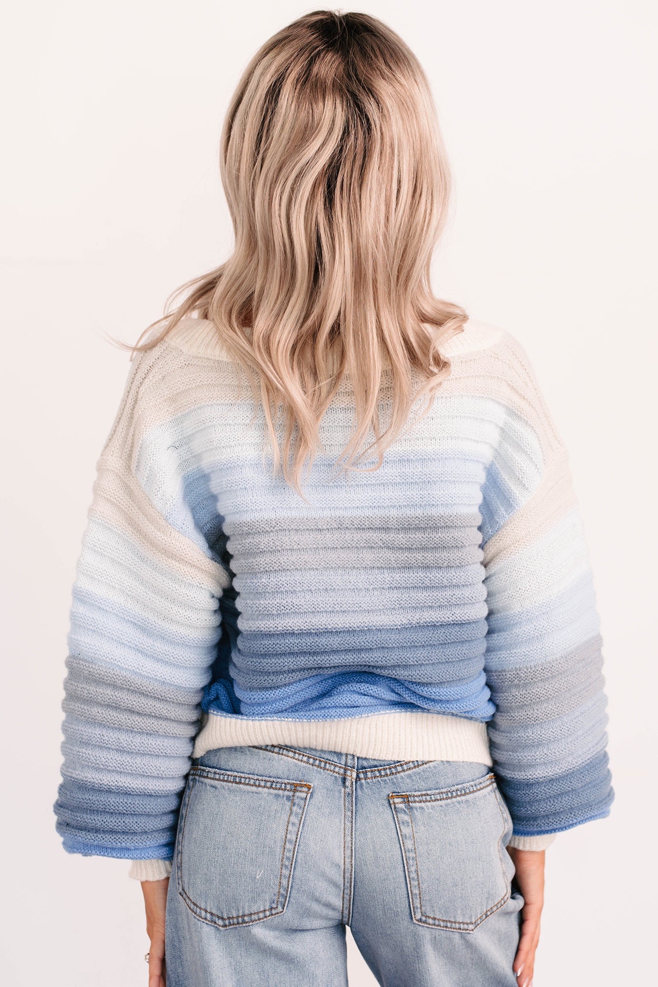 Morning Breeze Ombre Striped Knit Cardigan (Blue)-The Formal Wear