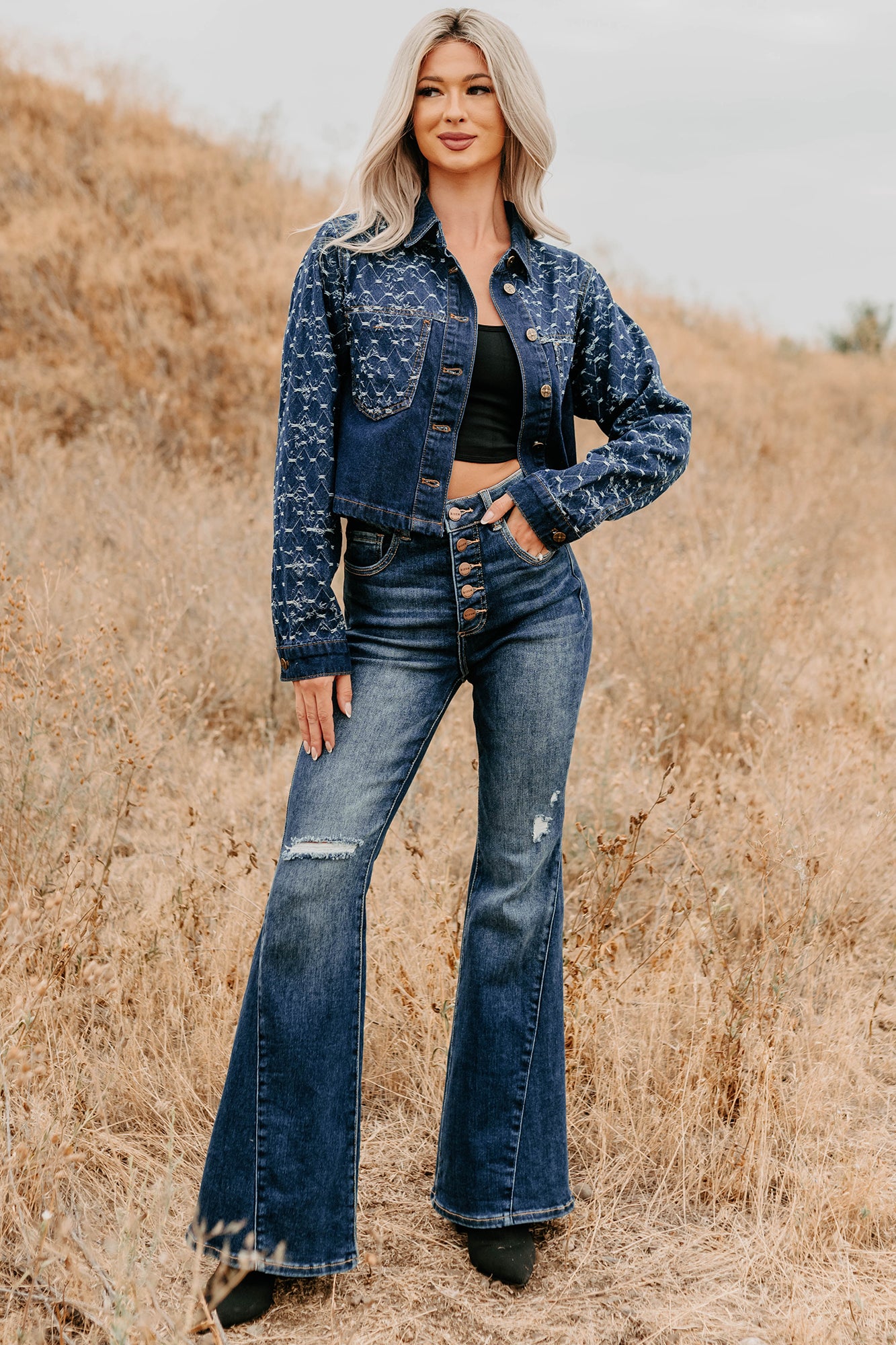 Say Less Do More Patterned Denim Jacket (Dark)-The Formal Wear