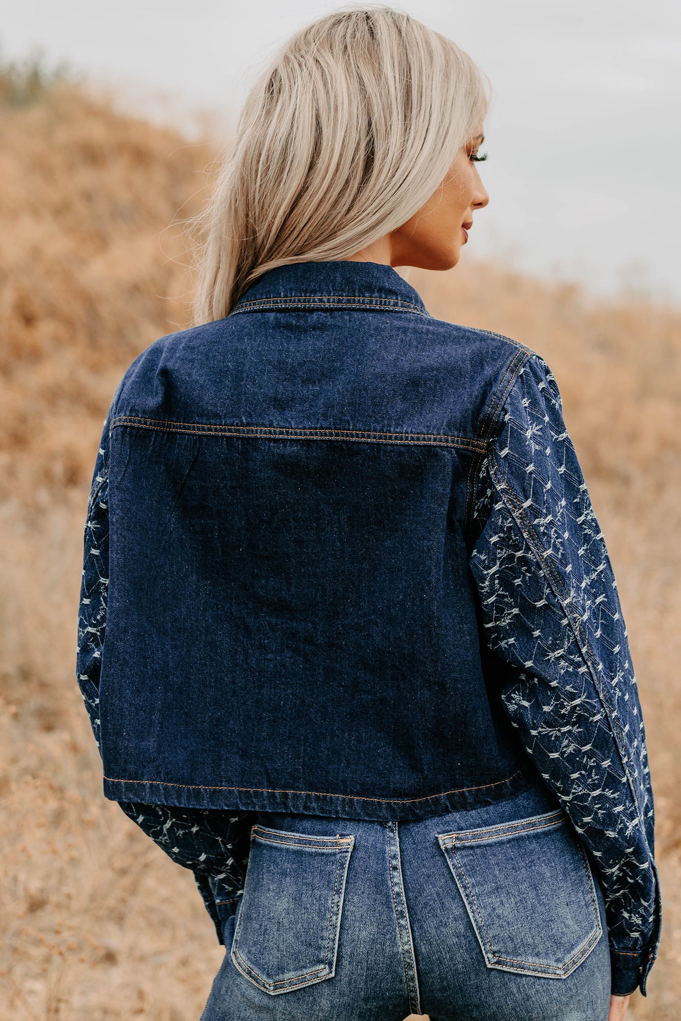 Say Less Do More Patterned Denim Jacket (Dark)-The Formal Wear