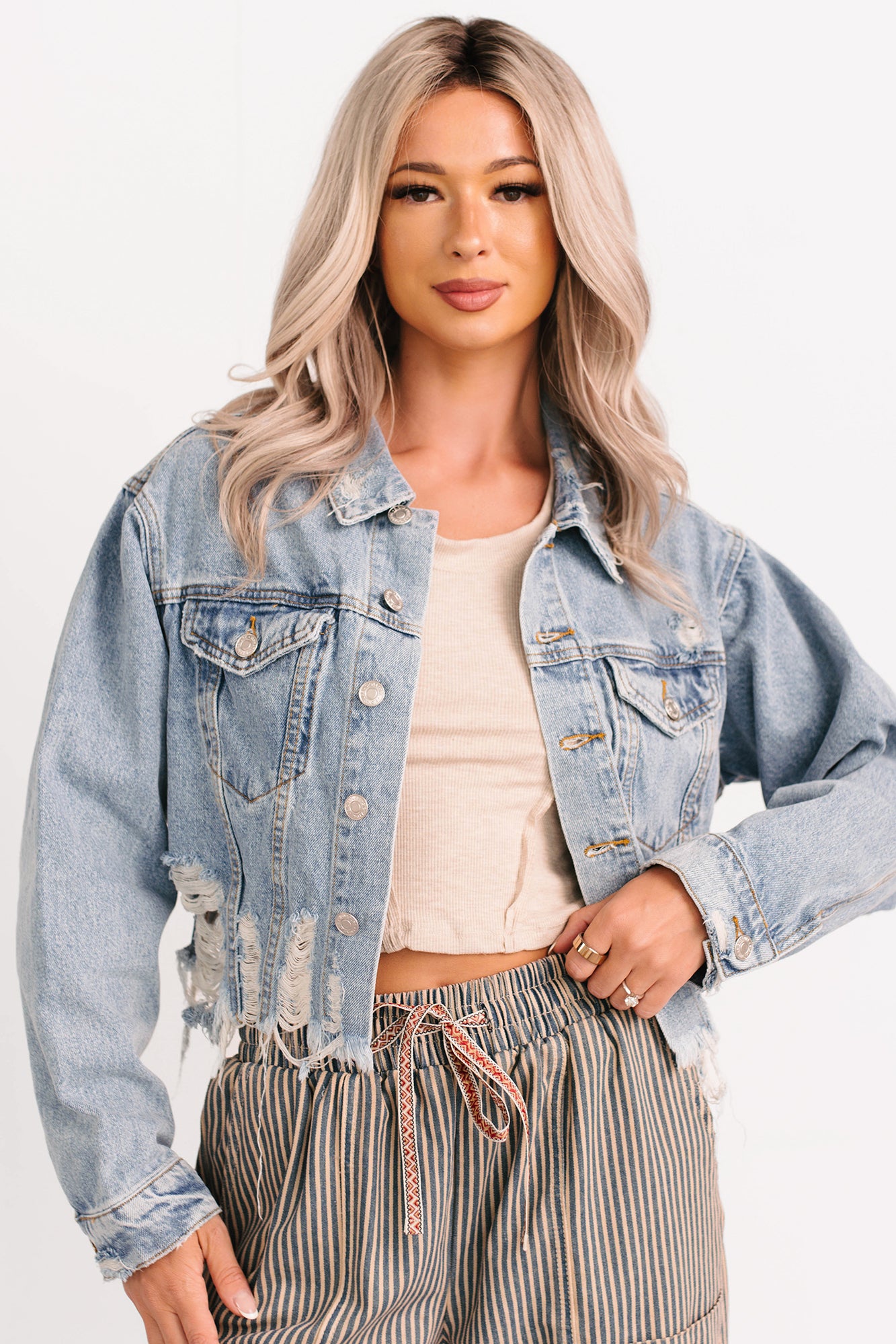 Standing Tall Signature 8 Distressed Denim Jacket (Medium Denim)-The Formal Wear