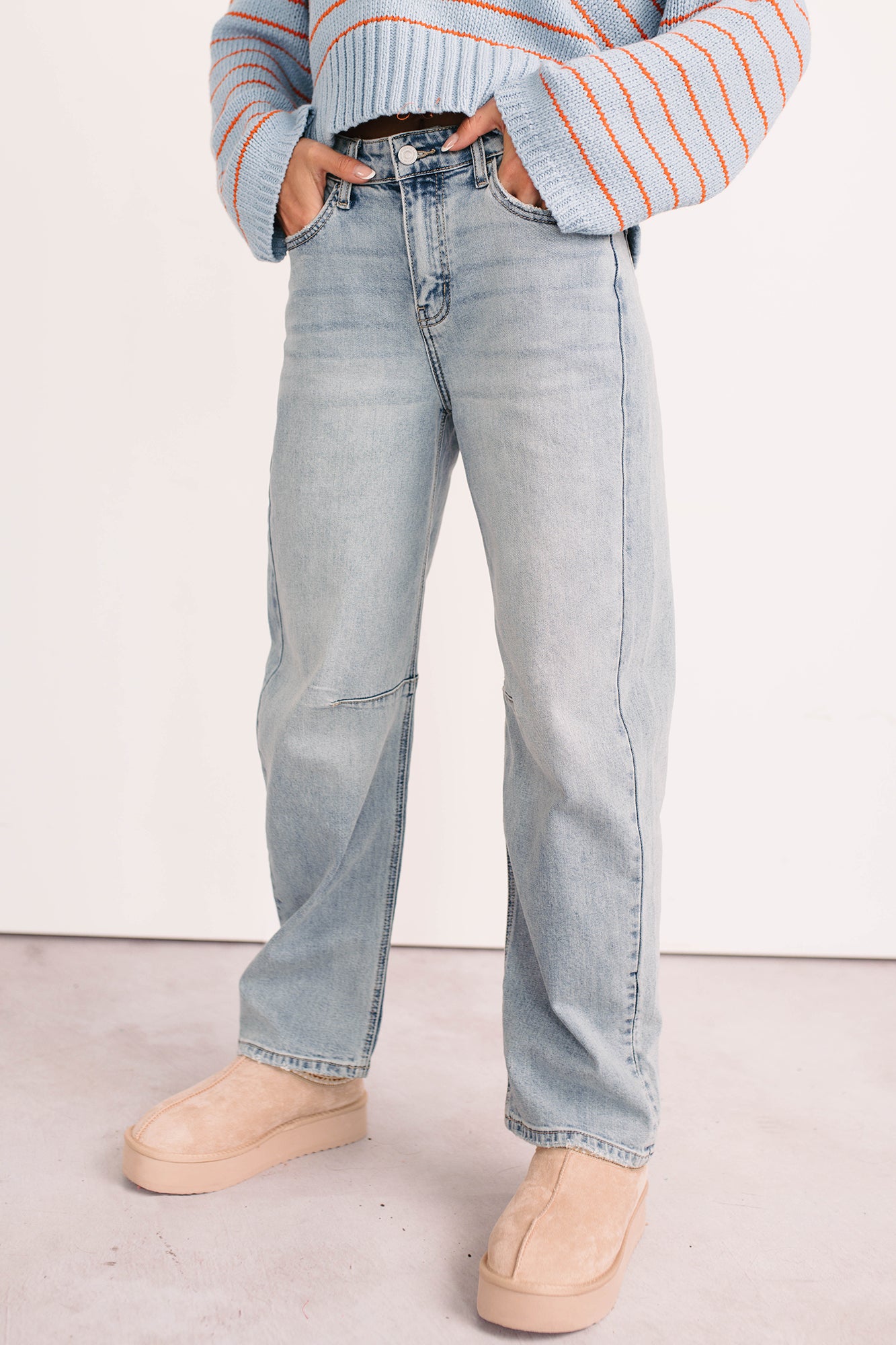 Brock High Rise Barrel Leg Kancan Jeans (Light)-The Formal Wear