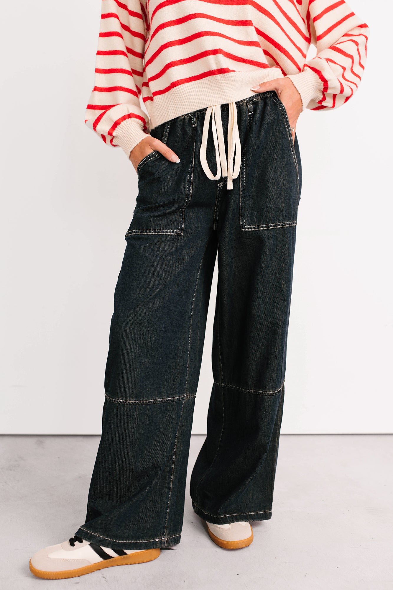 Chill Energy Wide Leg Drawstring Pants (Grey Denim)-The Formal Wear