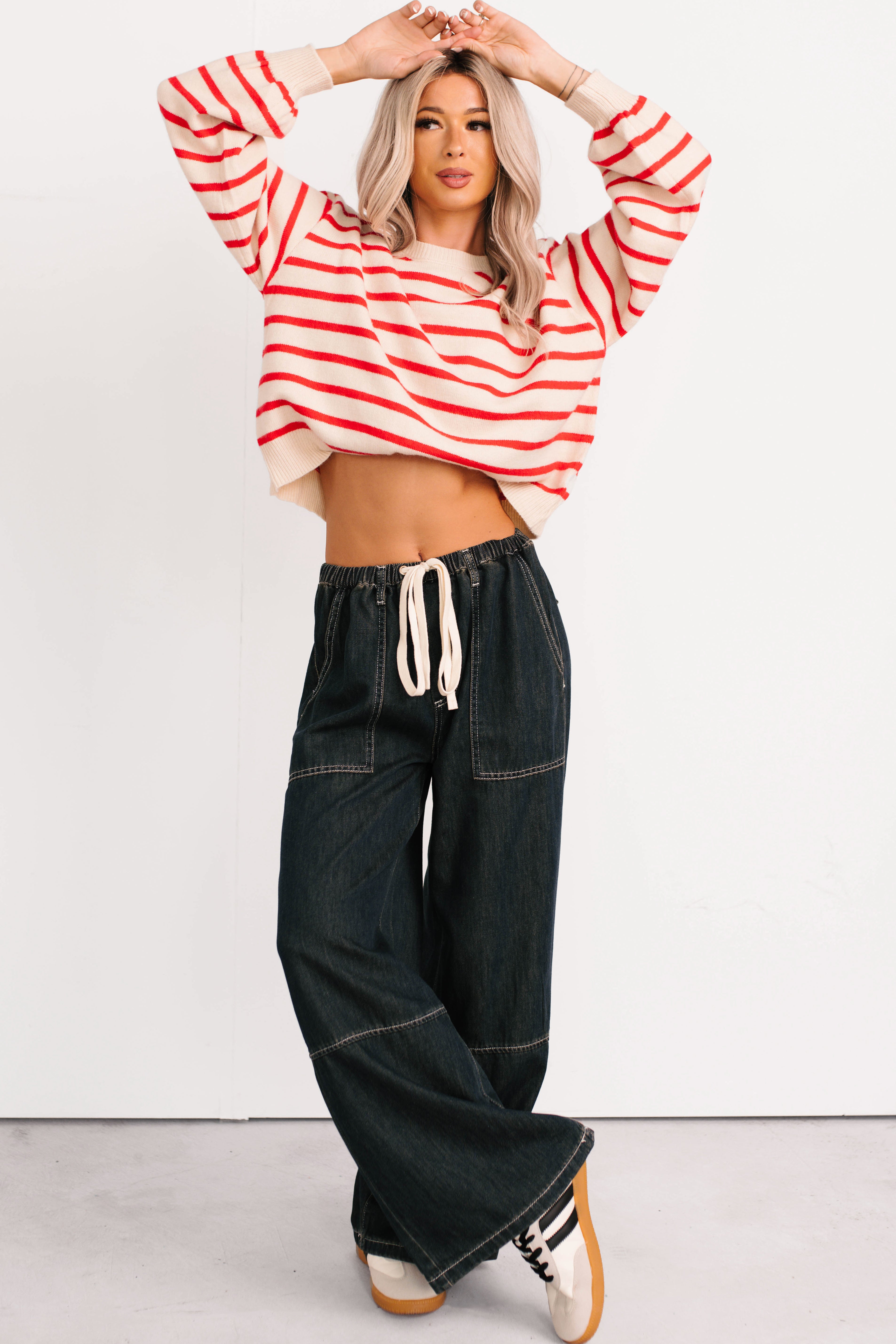 Chill Energy Wide Leg Drawstring Pants (Grey Denim)-The Formal Wear