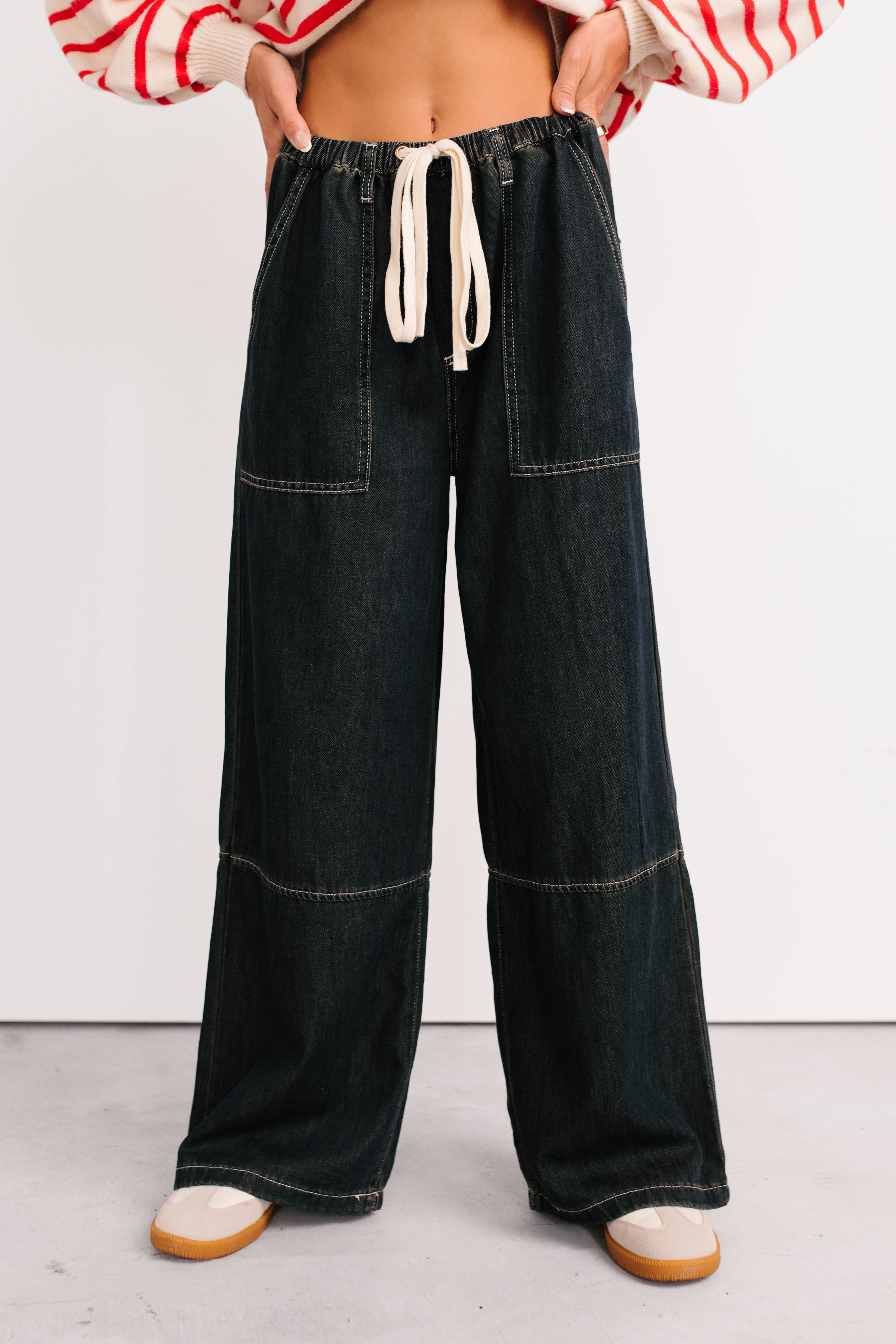 Chill Energy Wide Leg Drawstring Pants (Grey Denim)-The Formal Wear