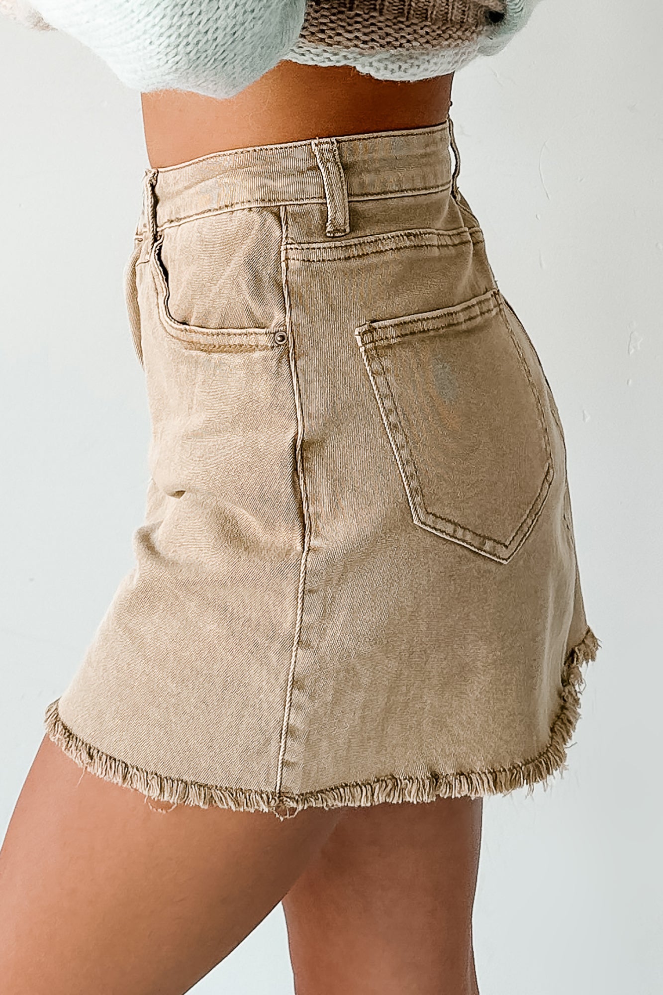 Feeling Social Zenana Denim Mini Skirt (Light Camel)-The Formal Wear