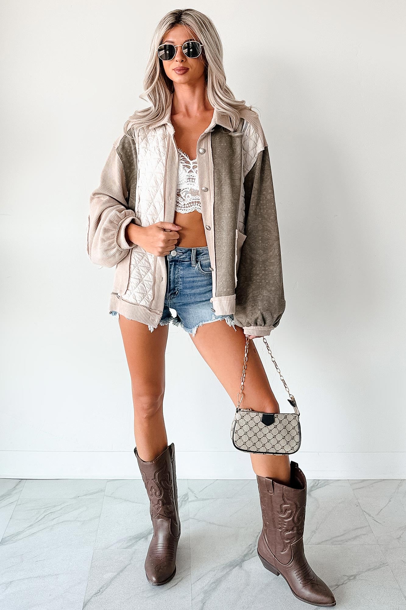 Ever Present Patchwork Quilt POL Jacket (Beige/Multi)-The Formal Wear