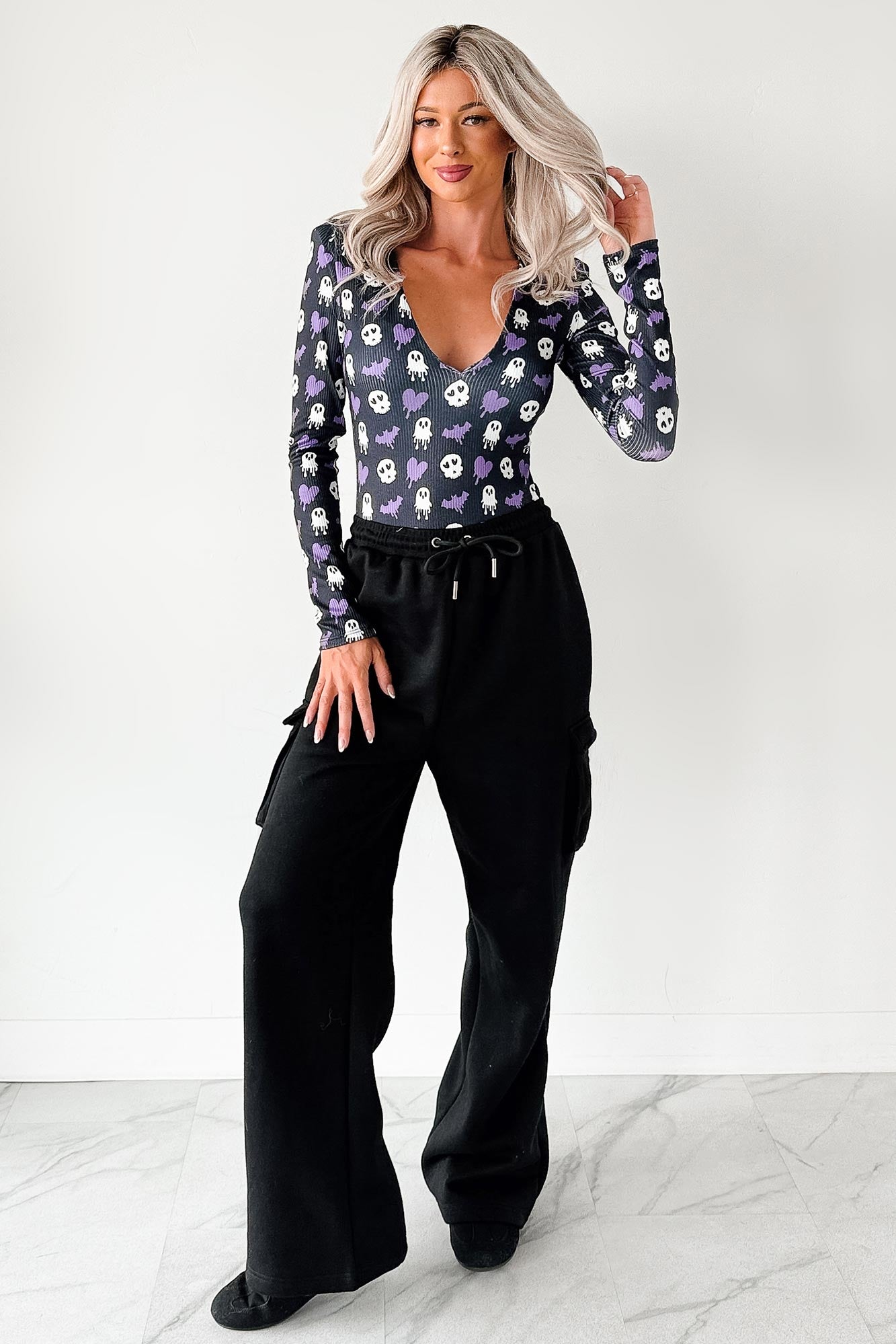 Daily Pause Wide Leg Cargo Sweatpants (Black)-The Formal Wear