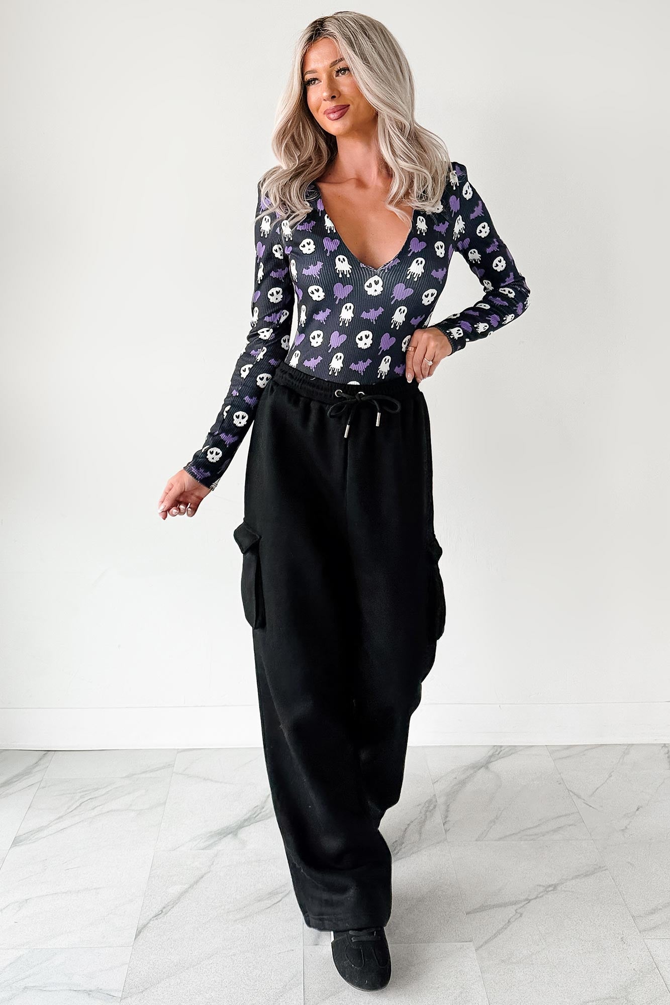 Daily Pause Wide Leg Cargo Sweatpants (Black)-The Formal Wear