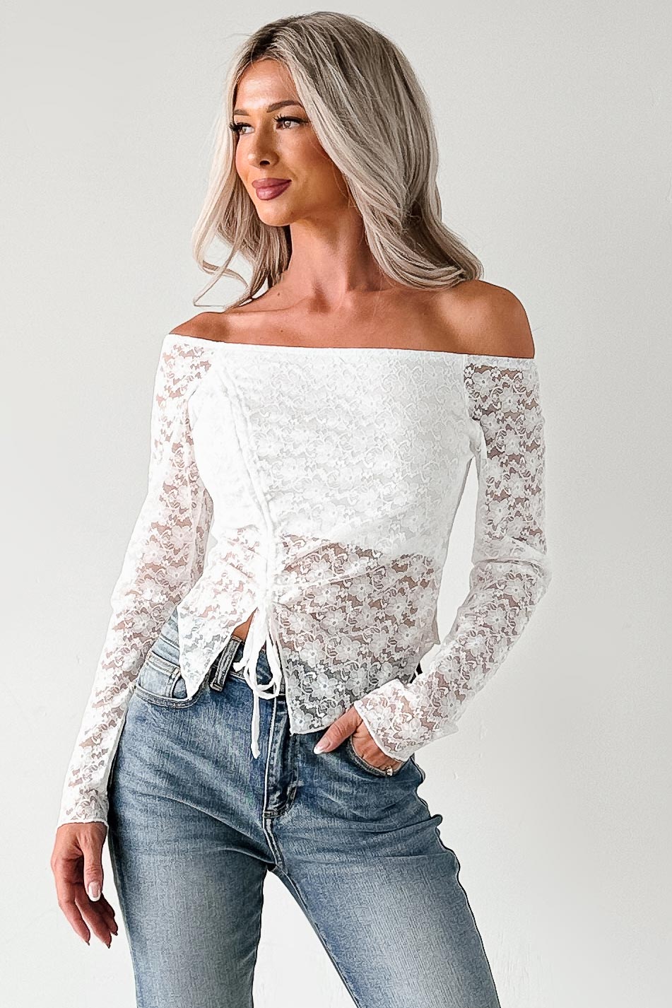 Up To Standard Ruched Lace Asymmetric Top (Ivory)-The Formal Wear