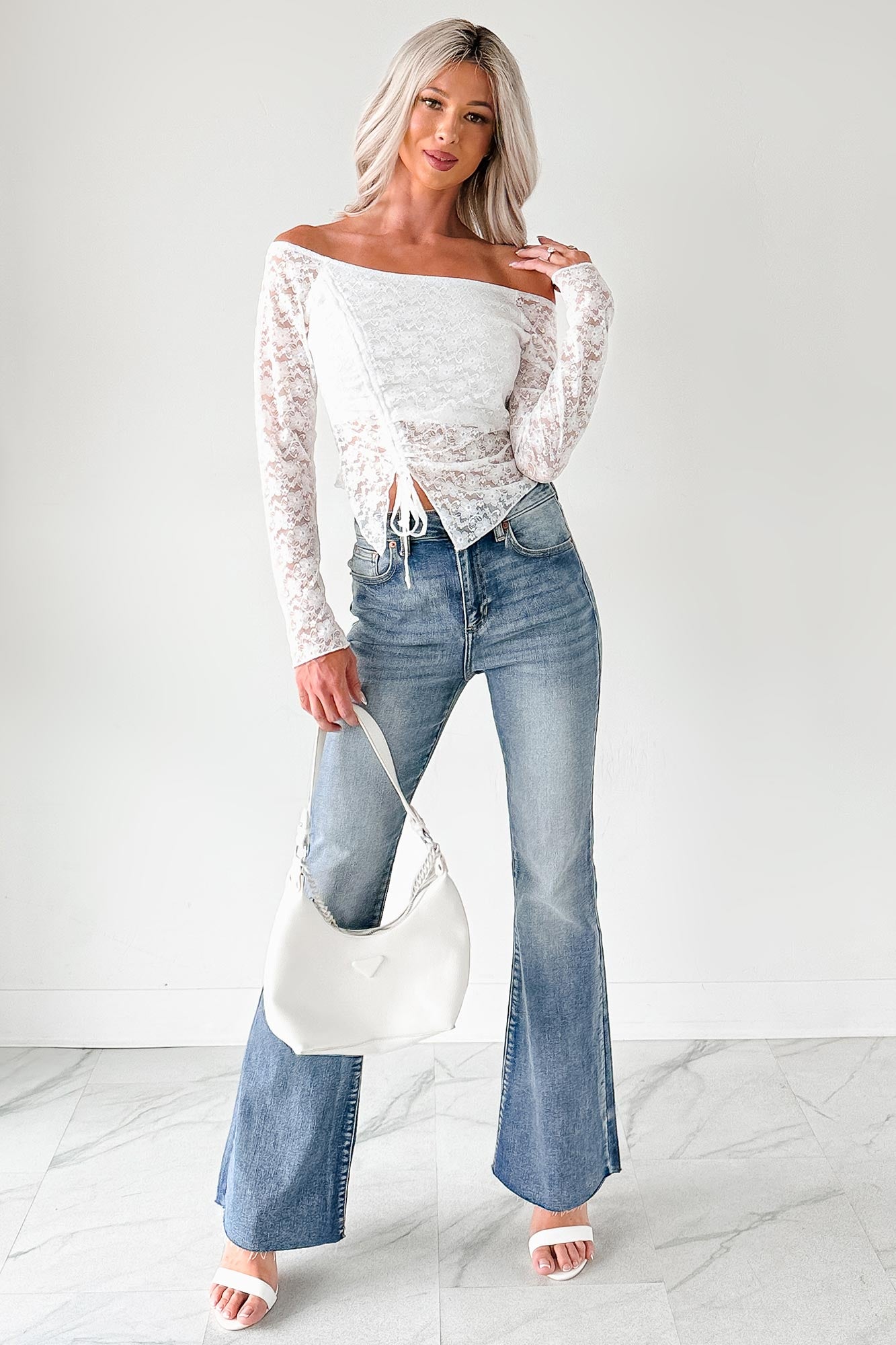 Up To Standard Ruched Lace Asymmetric Top (Ivory)-The Formal Wear