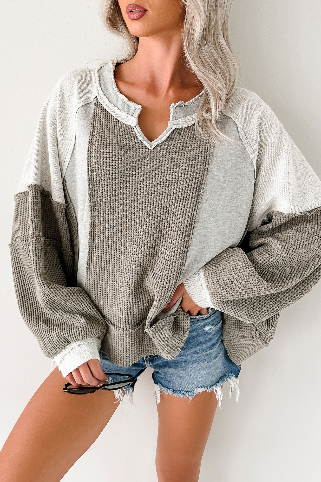 Comfort Goals Contrast Knit POL Top (Grey/Multi)-The Formal Wear