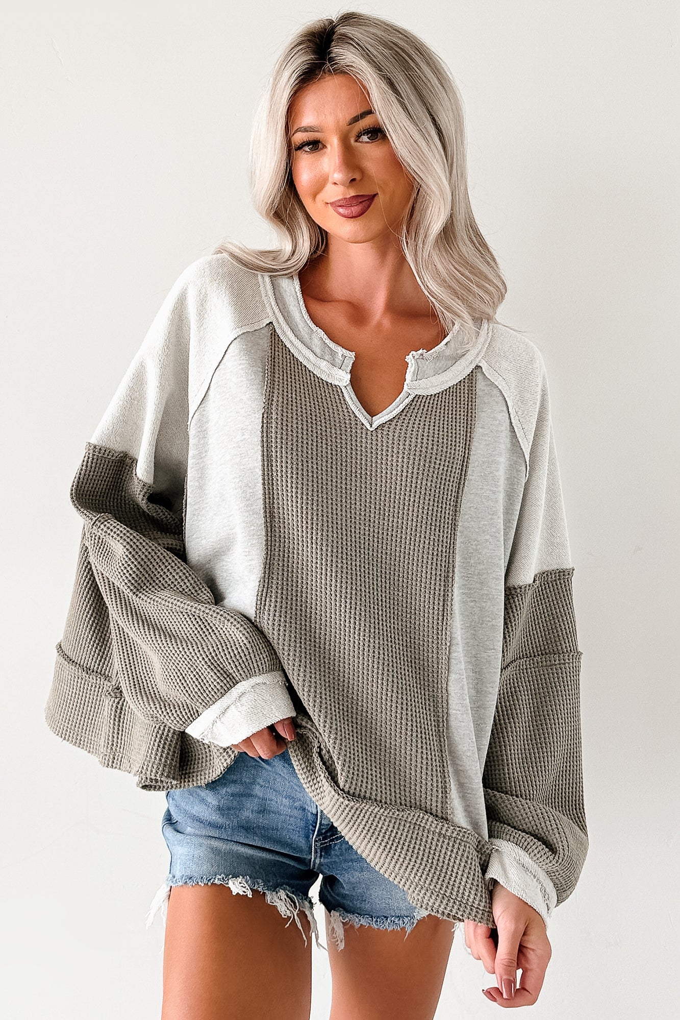 Comfort Goals Contrast Knit POL Top (Grey/Multi)-The Formal Wear