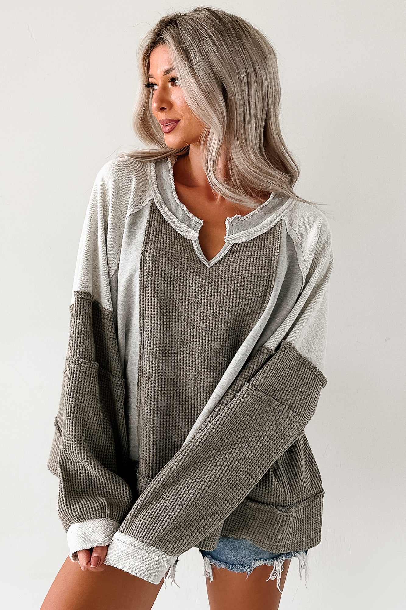 Comfort Goals Contrast Knit POL Top (Grey/Multi)-The Formal Wear
