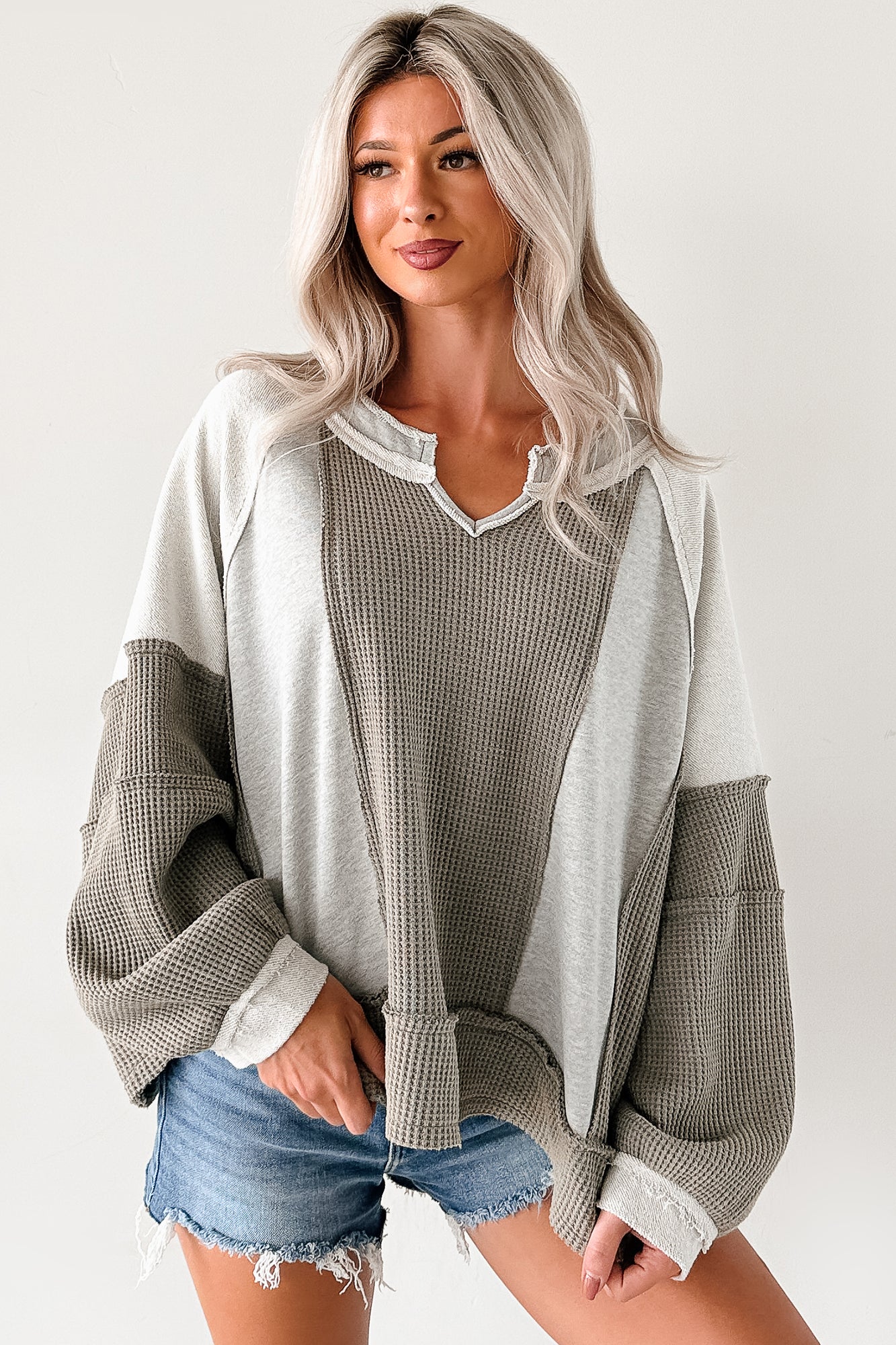 Comfort Goals Contrast Knit POL Top (Grey/Multi)-The Formal Wear