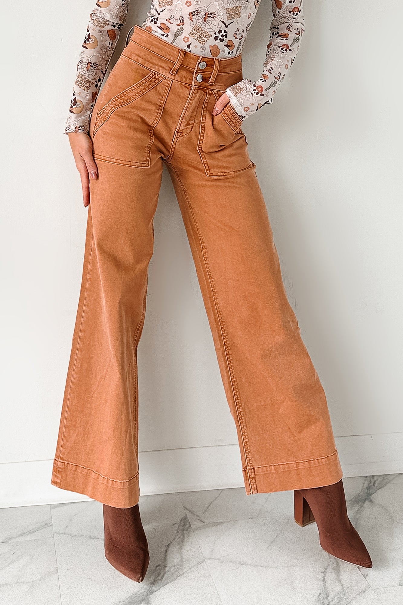 Henley Wide Leg Mica Denim Jeans (Cinnamon)-The Formal Wear