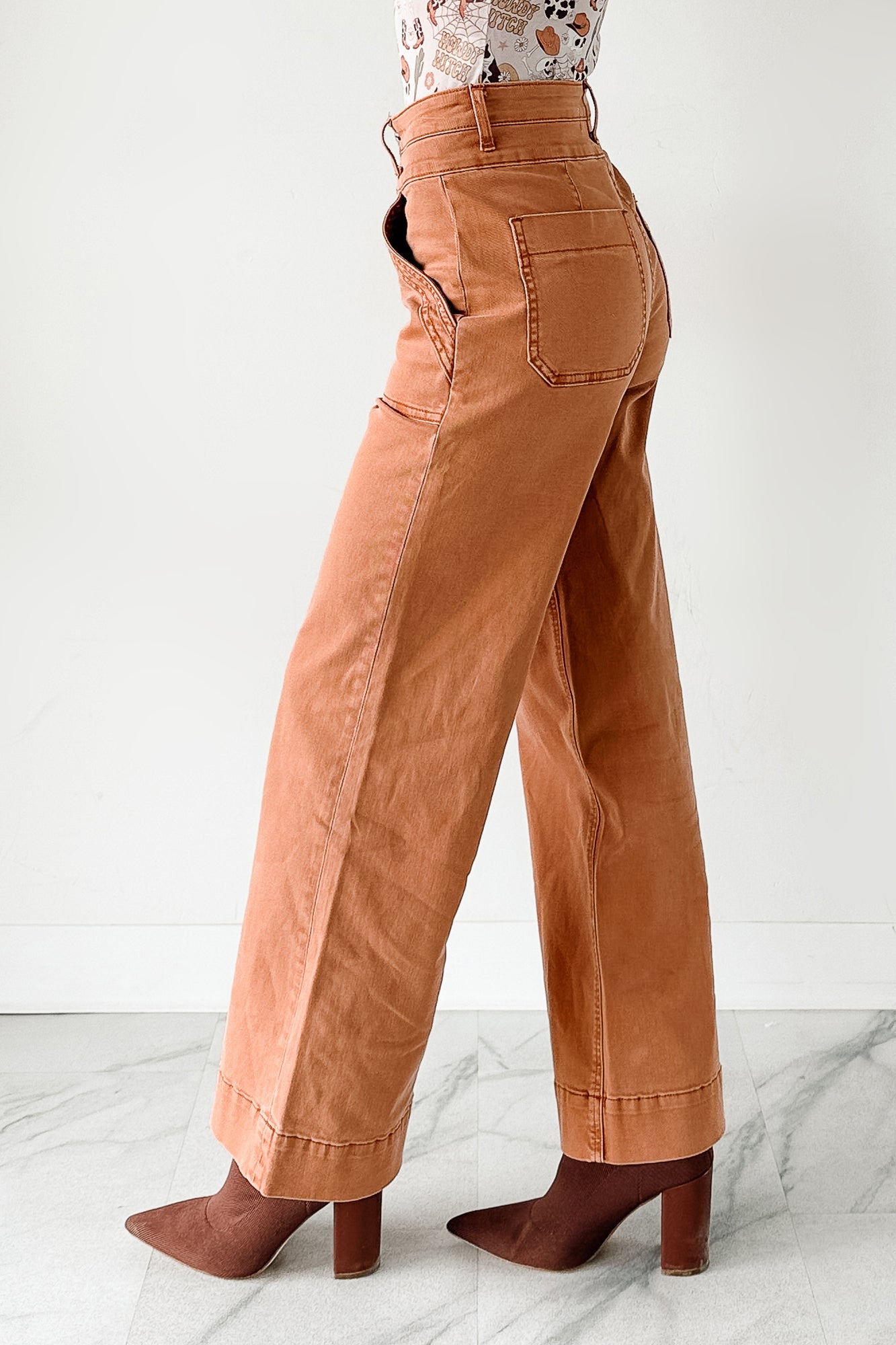 Henley Wide Leg Mica Denim Jeans (Cinnamon)-The Formal Wear