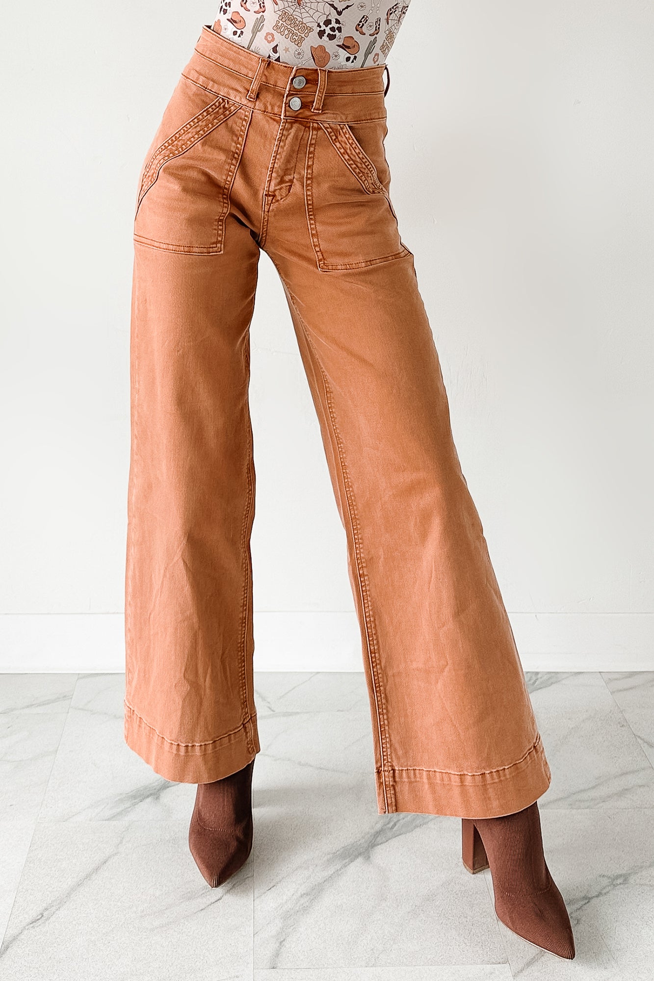 Henley Wide Leg Mica Denim Jeans (Cinnamon)-The Formal Wear