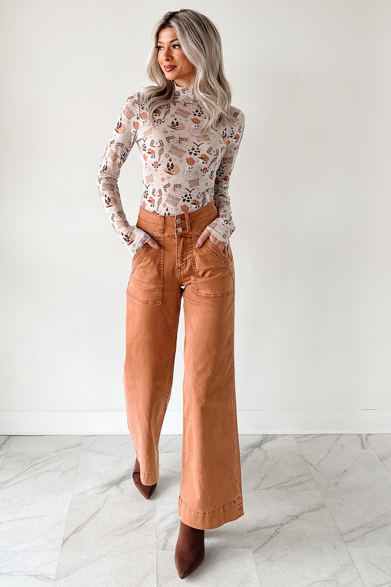Henley Wide Leg Mica Denim Jeans (Cinnamon)-The Formal Wear