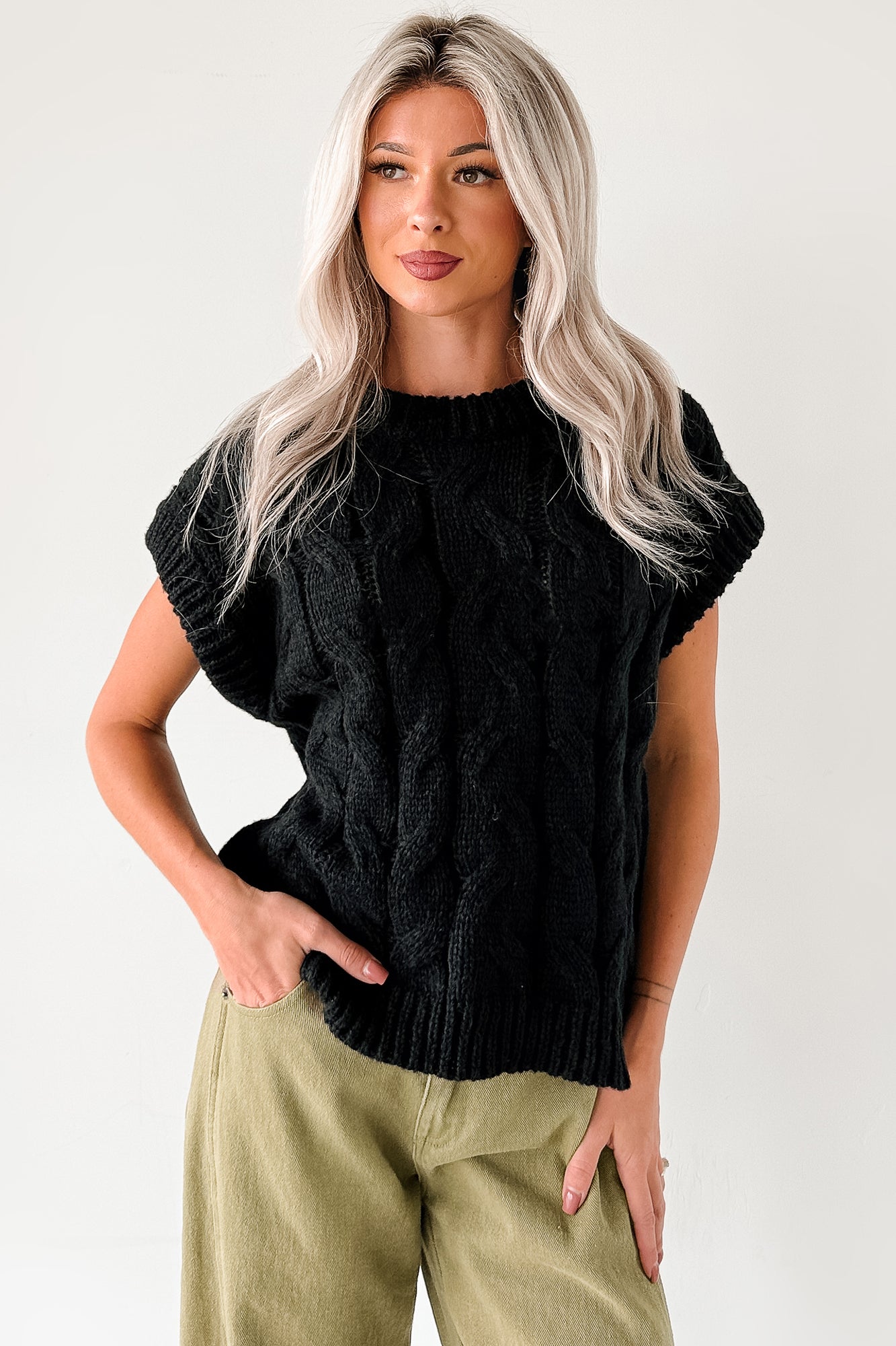 Don't Envy Me Cable Knit Sweater Vest (Black)-The Formal Wear