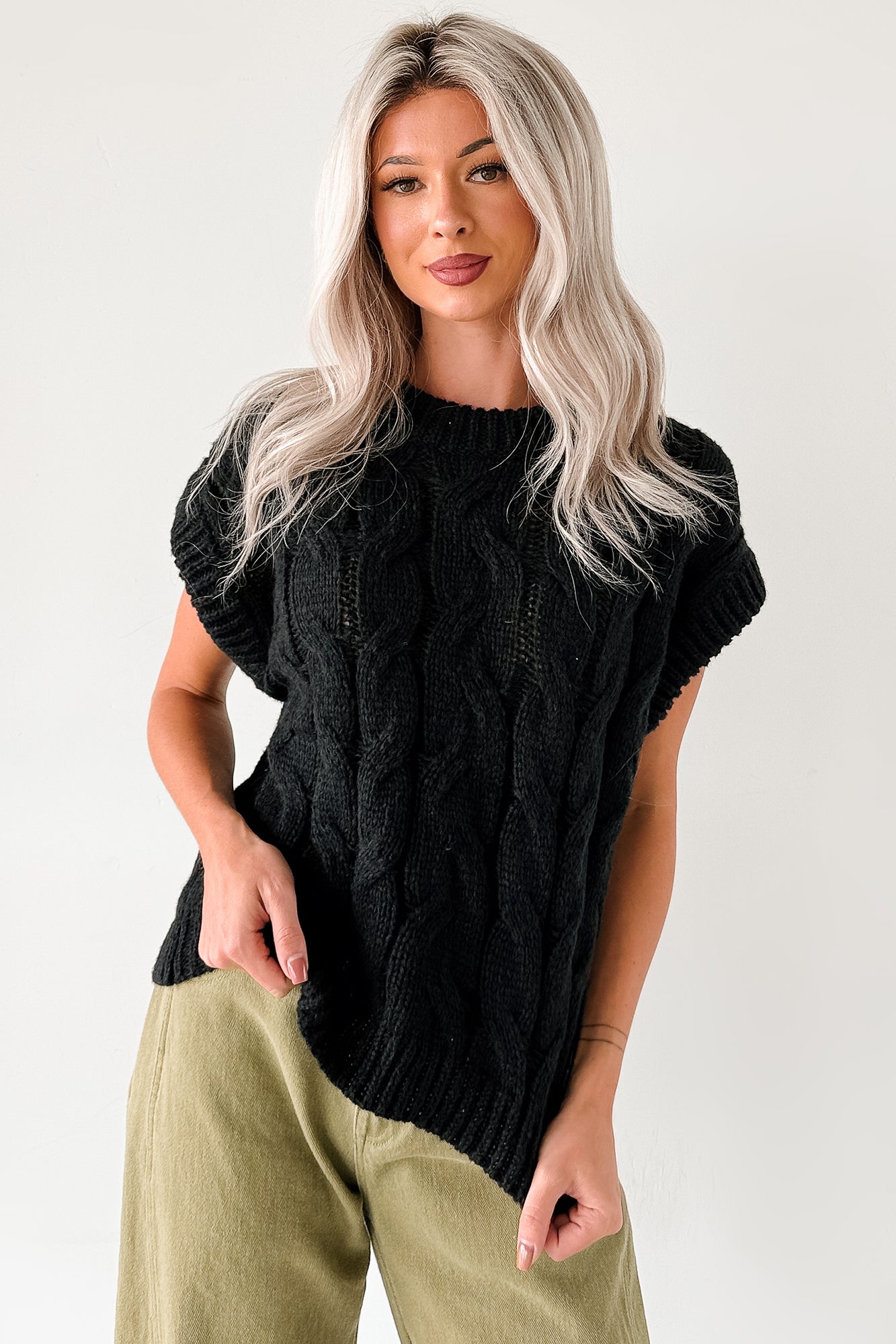 Don't Envy Me Cable Knit Sweater Vest (Black)-The Formal Wear
