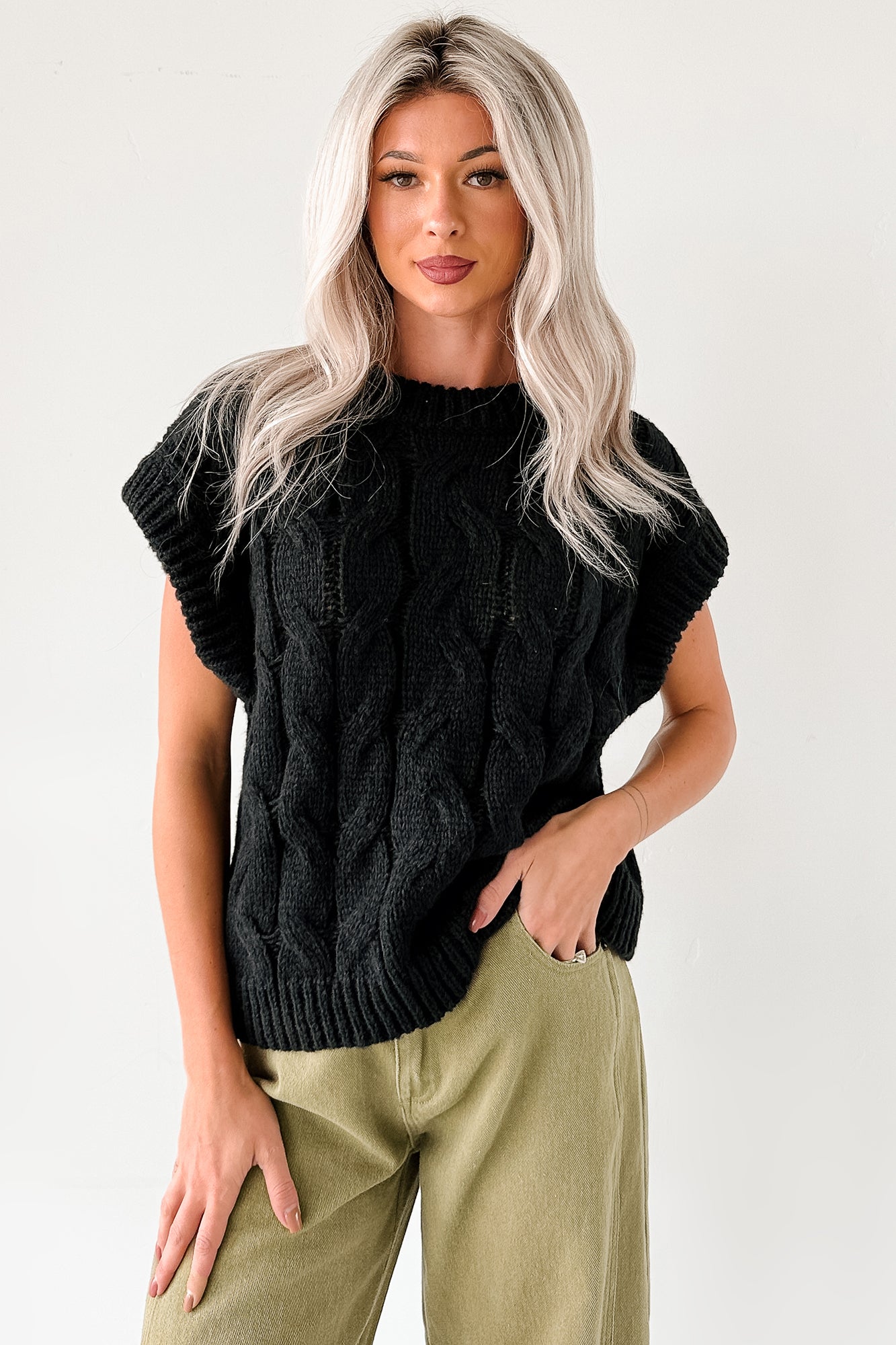 Don't Envy Me Cable Knit Sweater Vest (Black)-The Formal Wear