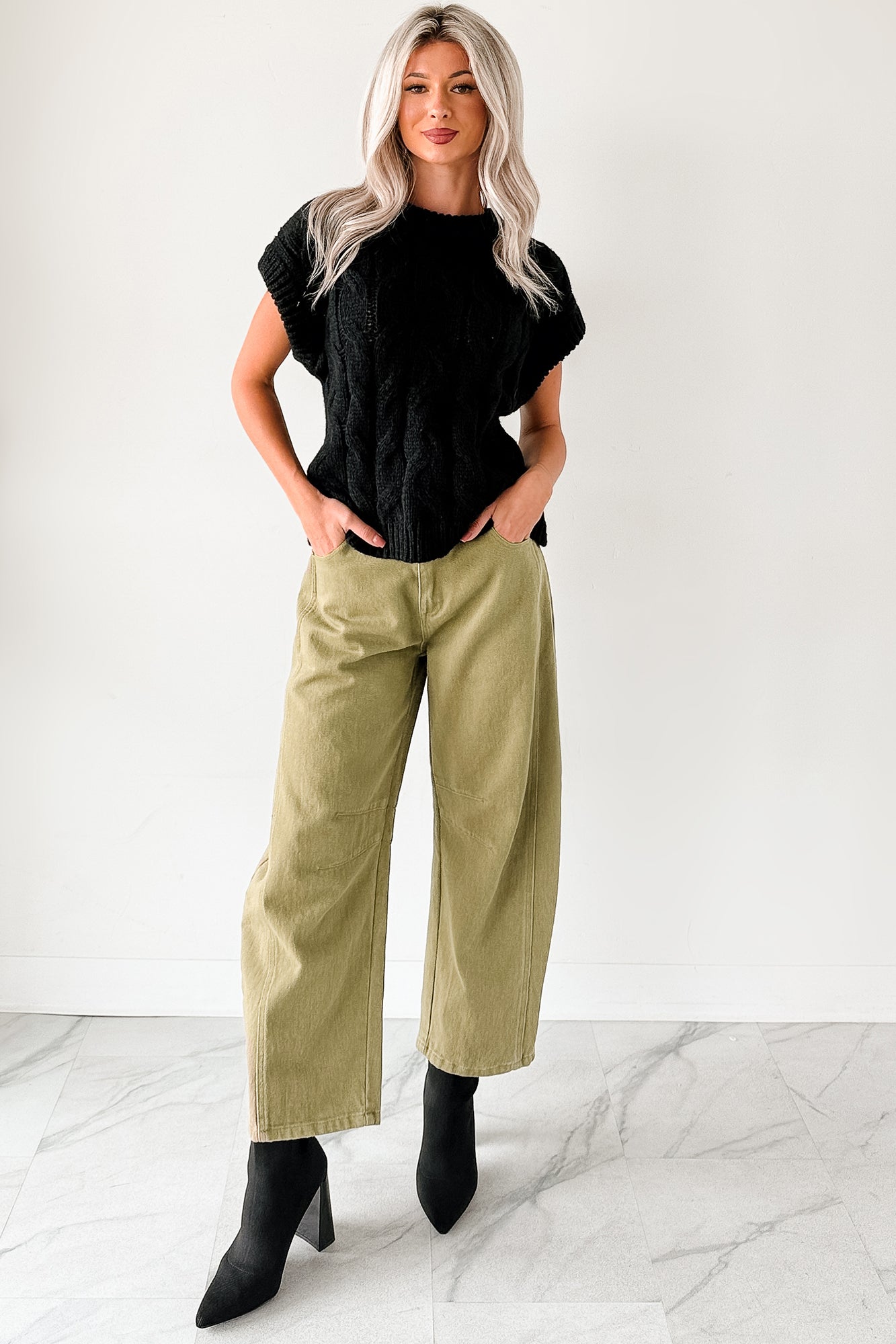 Hansen Hight Rise Barrel Jeans (Olive)-The Formal Wear