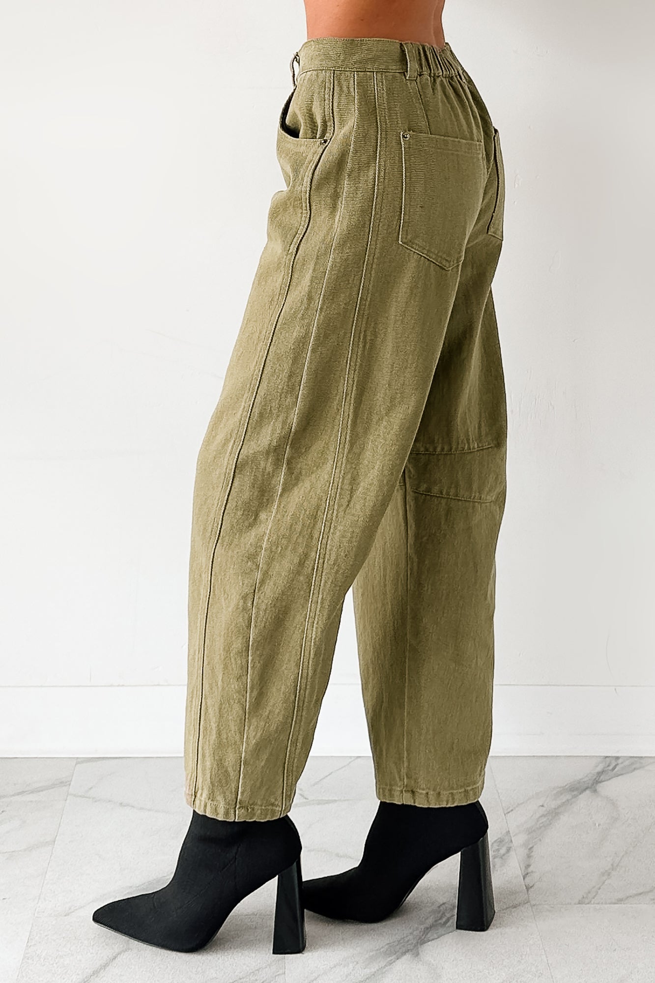 Hansen Hight Rise Barrel Jeans (Olive)-The Formal Wear