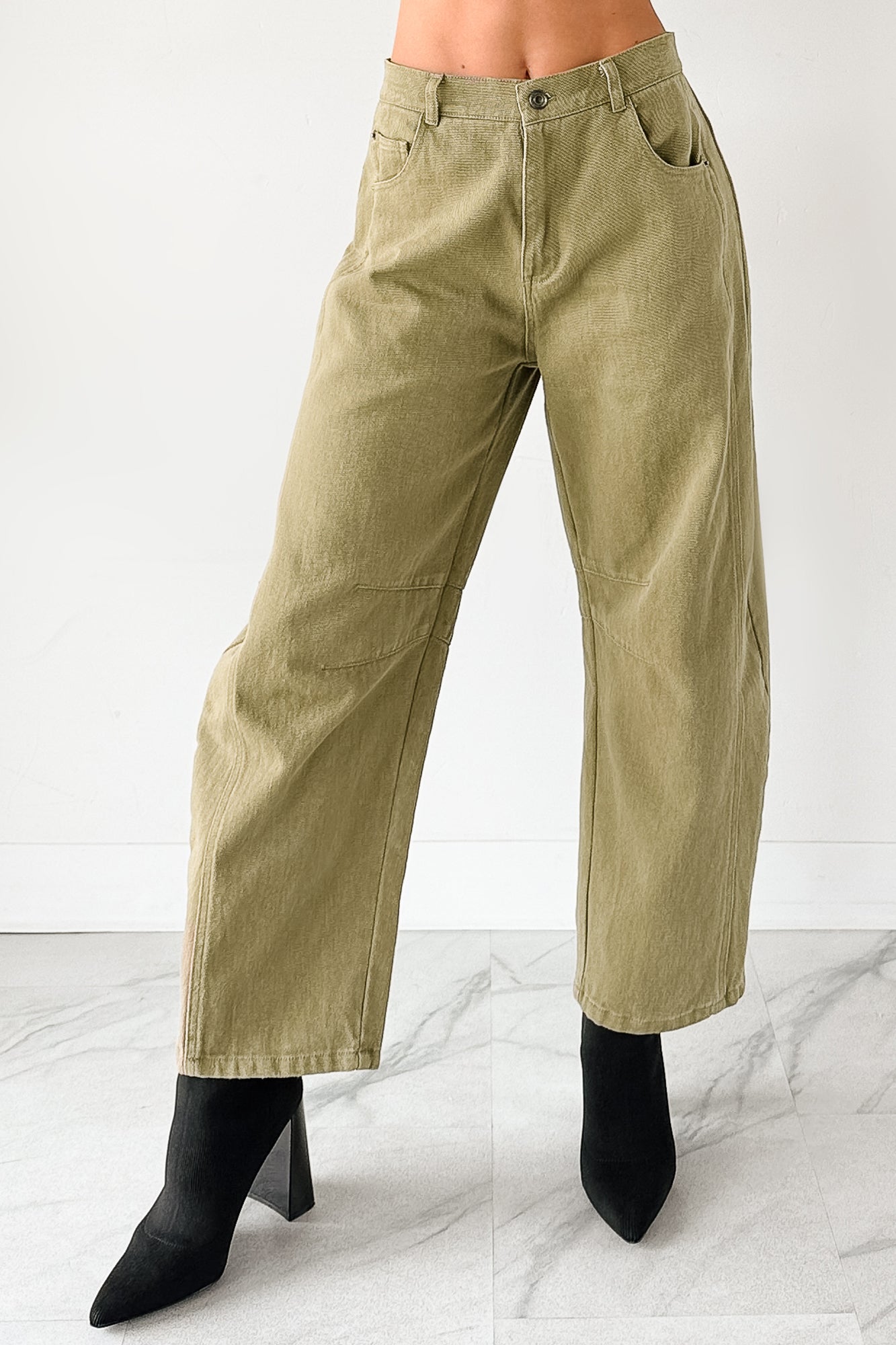 Hansen Hight Rise Barrel Jeans (Olive)-The Formal Wear