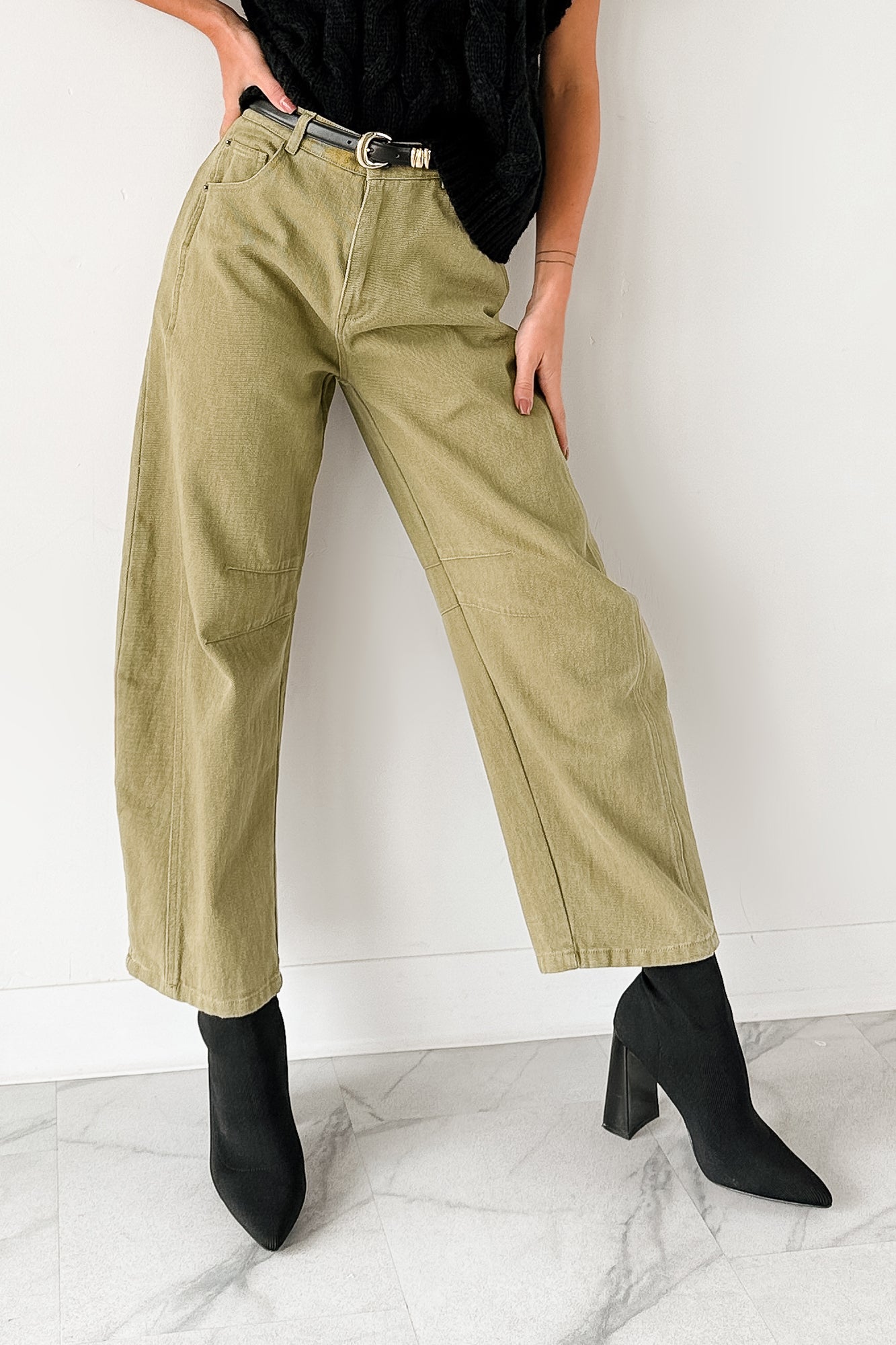 Hansen Hight Rise Barrel Jeans (Olive)-The Formal Wear