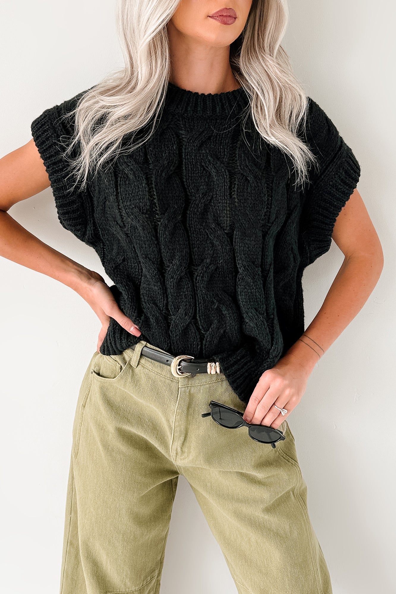Don't Envy Me Cable Knit Sweater Vest (Black)-The Formal Wear