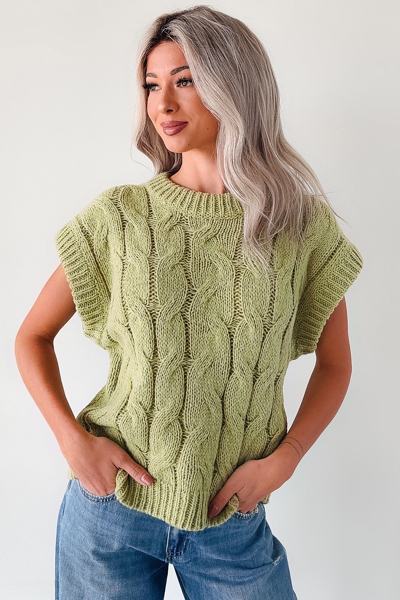 Don't Envy Me Cable Knit Sweater Vest (Fern)-The Formal Wear