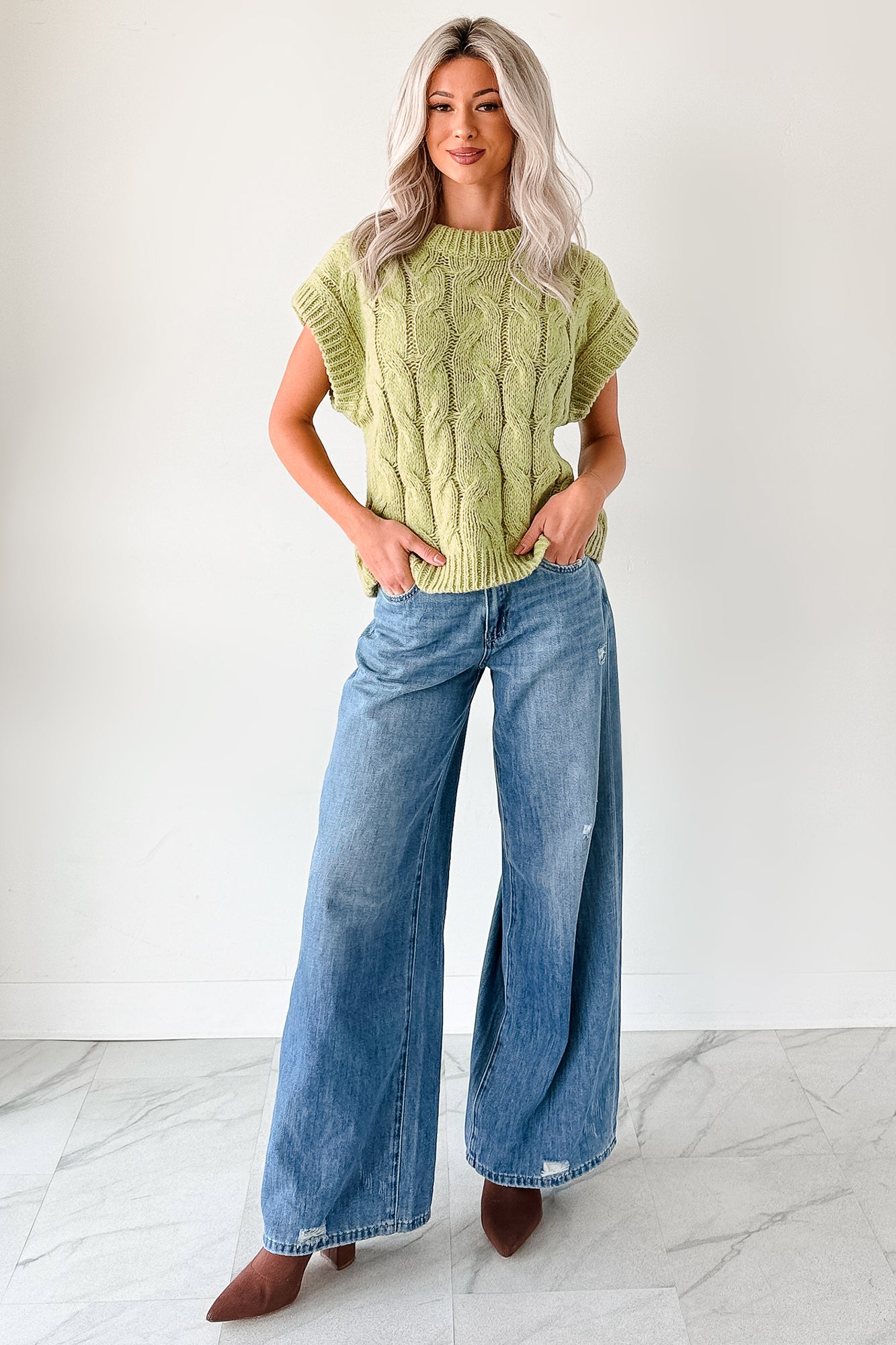 Don't Envy Me Cable Knit Sweater Vest (Fern)-The Formal Wear